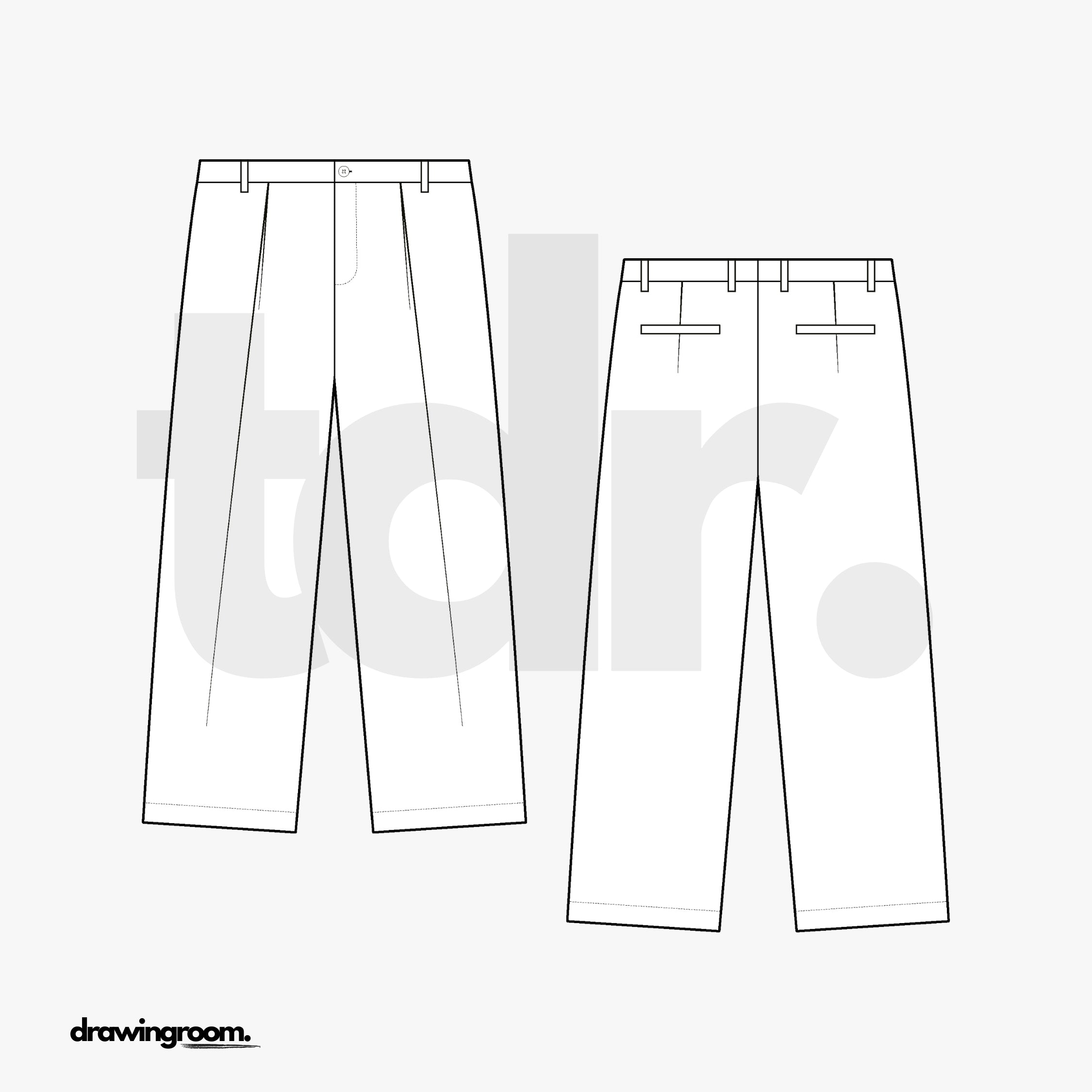 Straight Fit Cropped Trousers with Pleats - Flat Mockup Vector