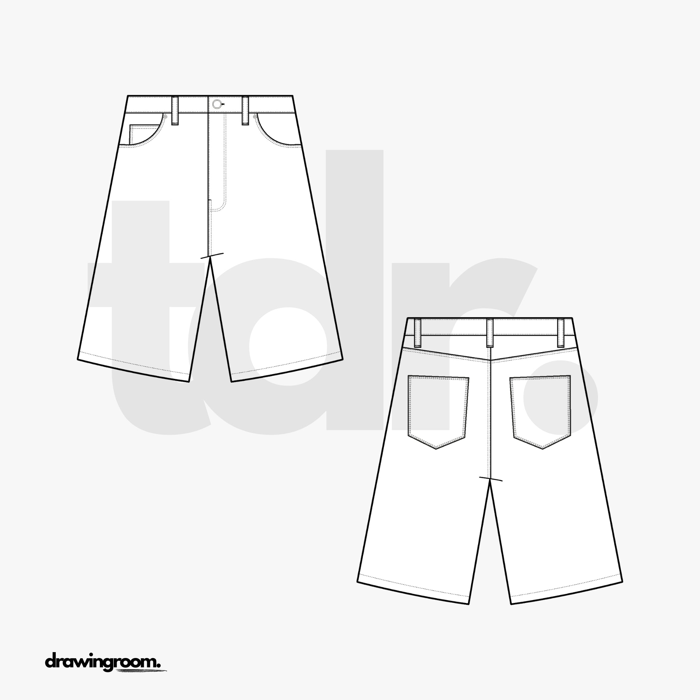 Straight Fit Denim Jorts - Flat Mockup Vector