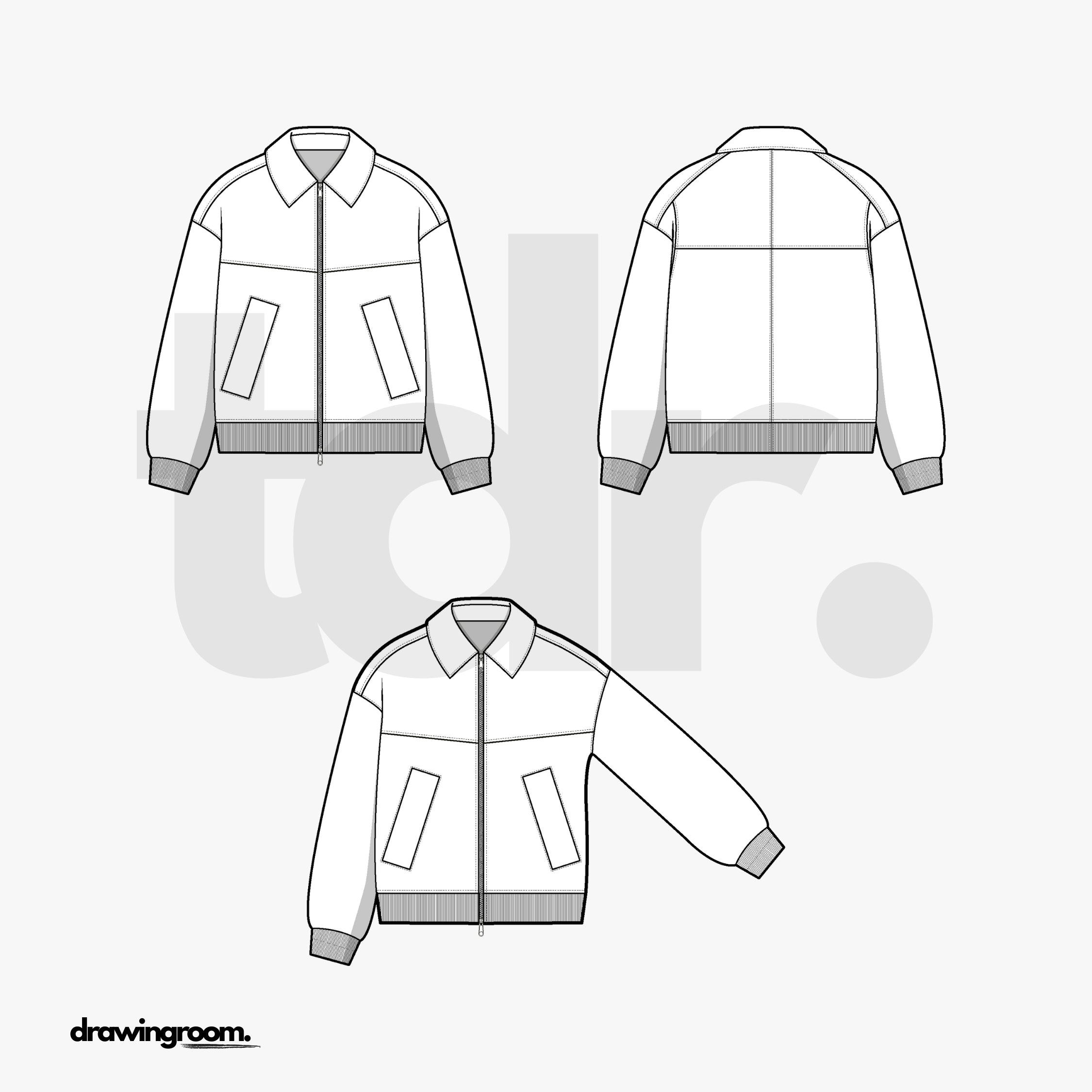 Straight Fit Double End Zipper Bomber Jacket with Front and Back Yokes - Flat Mockup Vector