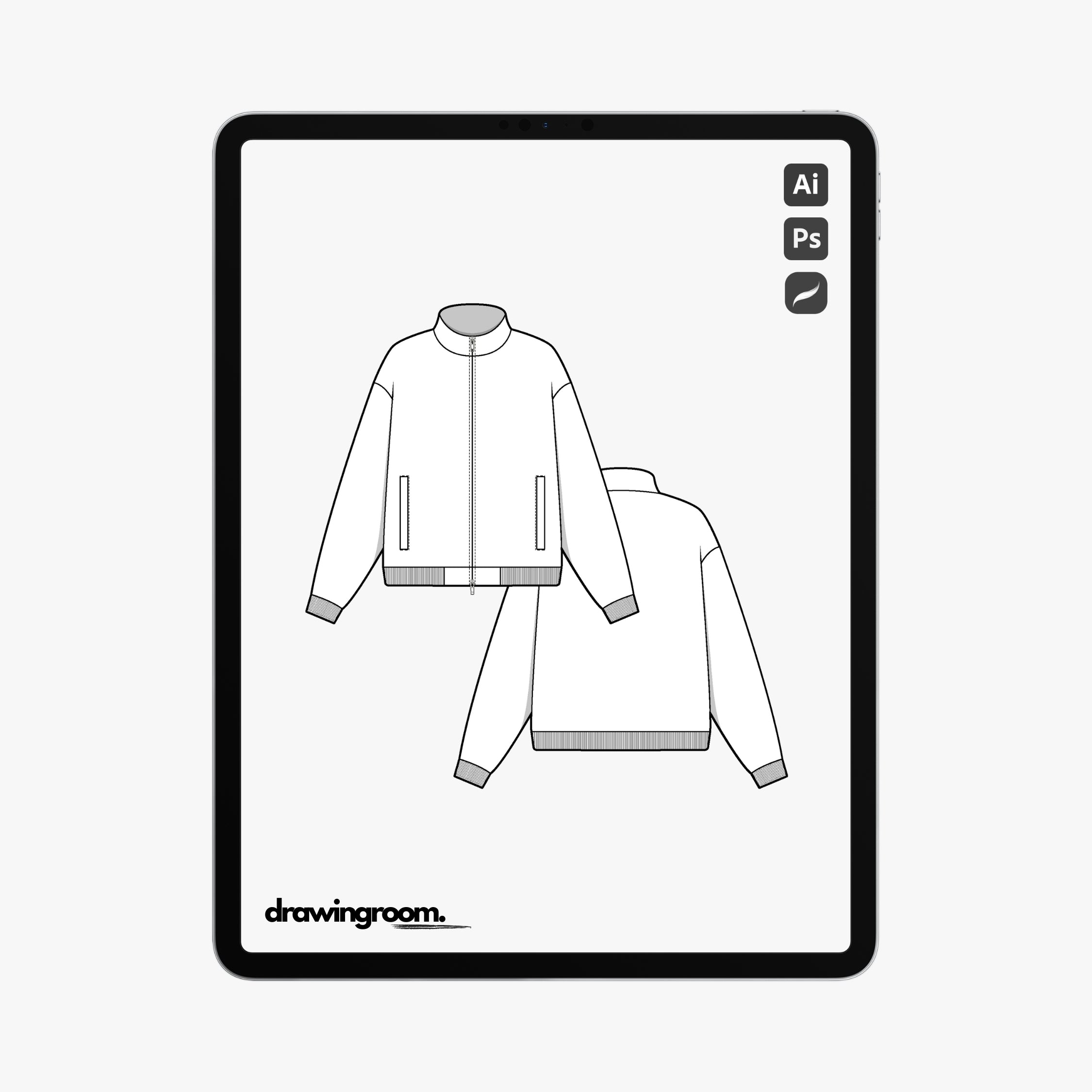 Straight Fit Double End Zipper Windbreaker with Hem and Cuff Ribbing - Flat Mockup Vector