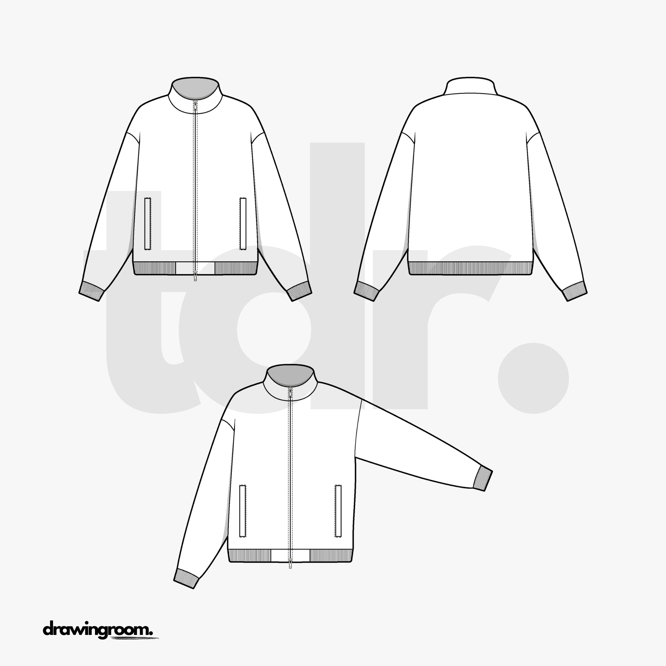 Straight Fit Double End Zipper Windbreaker with Hem and Cuff Ribbing - Flat Mockup Vector