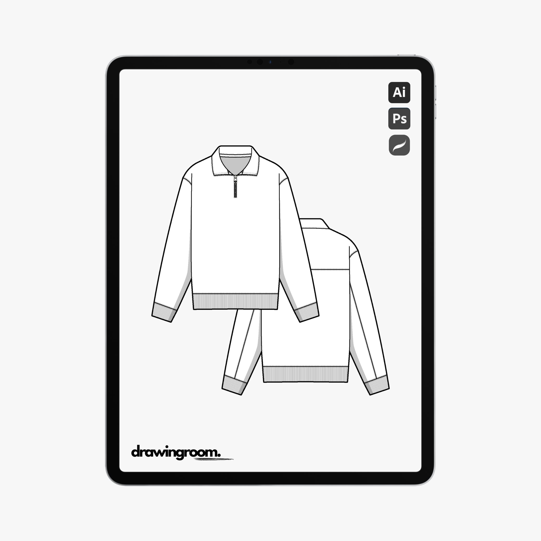 Straight Fit Half Zip Sweatshirt with Ribbed Cuff and Hem - Flat Mockup Vector