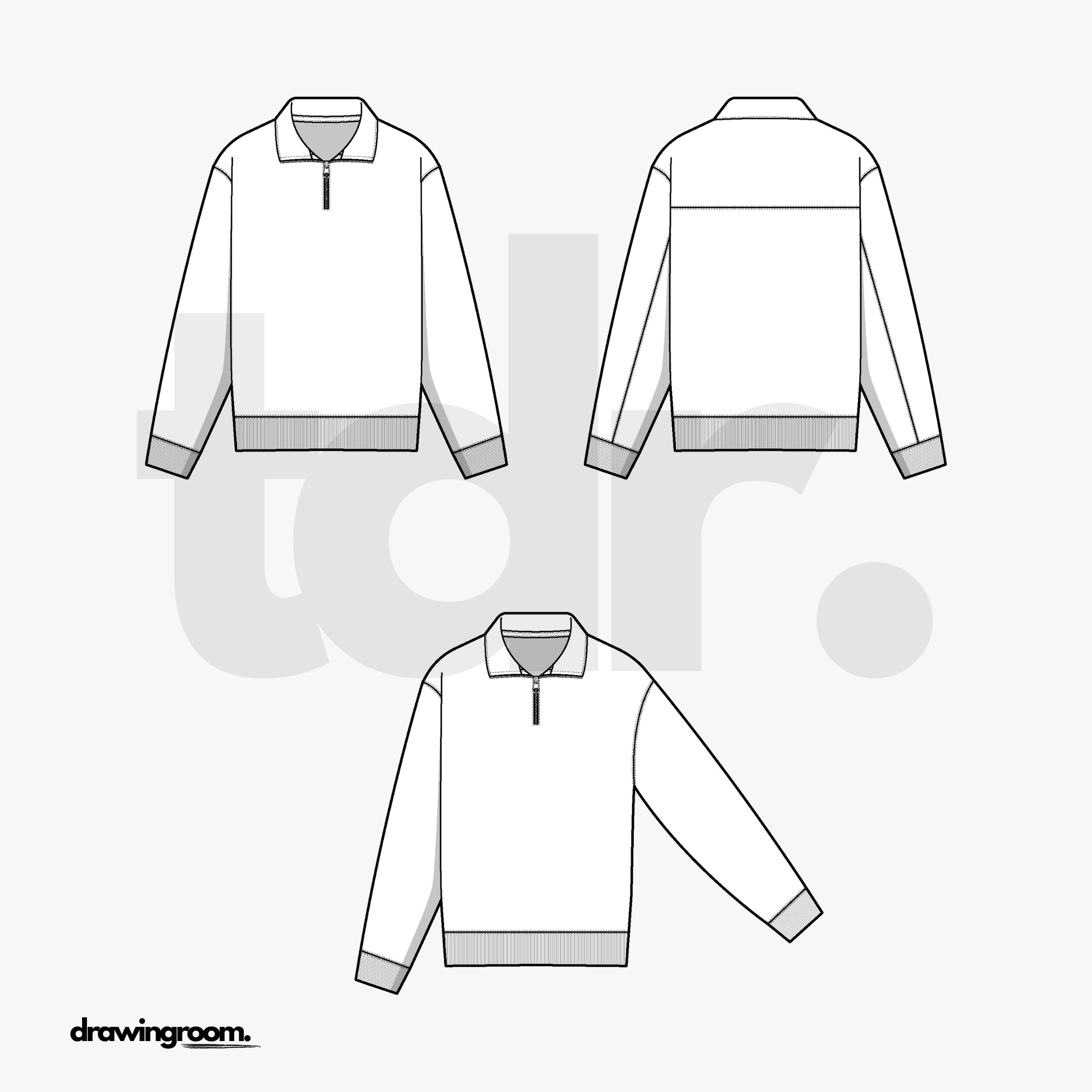 Straight Fit Half Zip Sweatshirt with Ribbed Cuff and Hem - Flat Mockup Vector