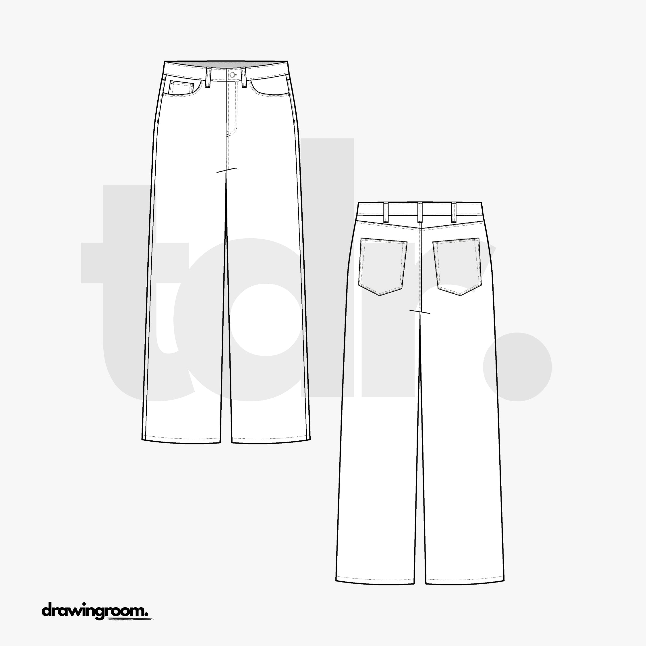 Straight Fit High Waisted Jeans - Flat Mockup Vector