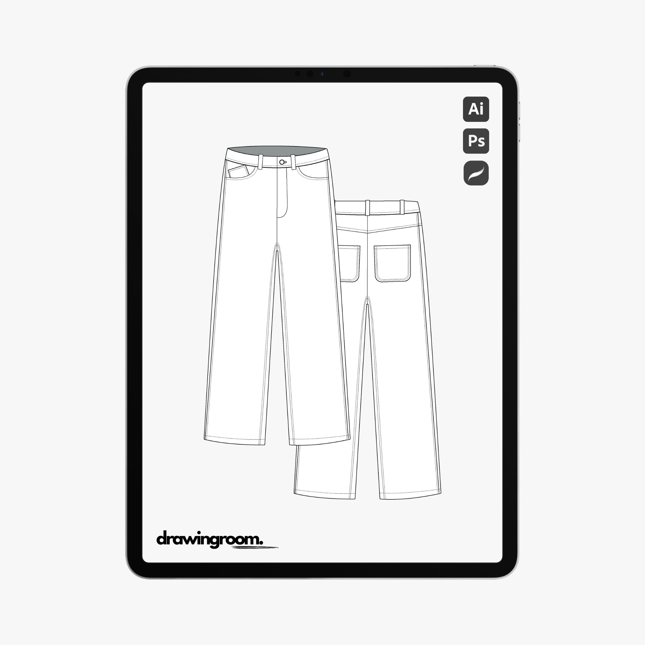 Straight Fit Jeans - Flat Mockup Vector