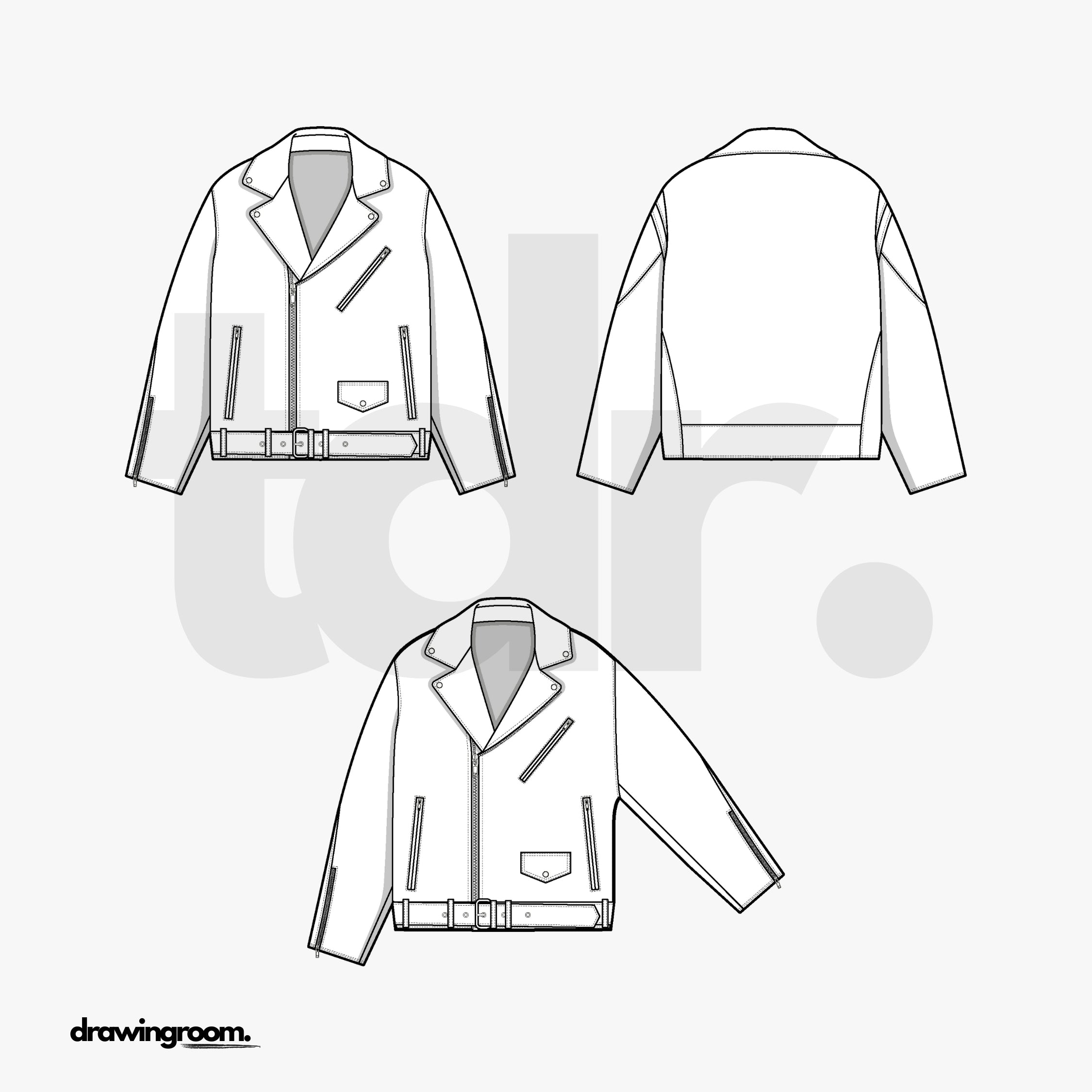 Straight Fit Leather Biker Jacket with Belted Hem - Flat Mockup Vector