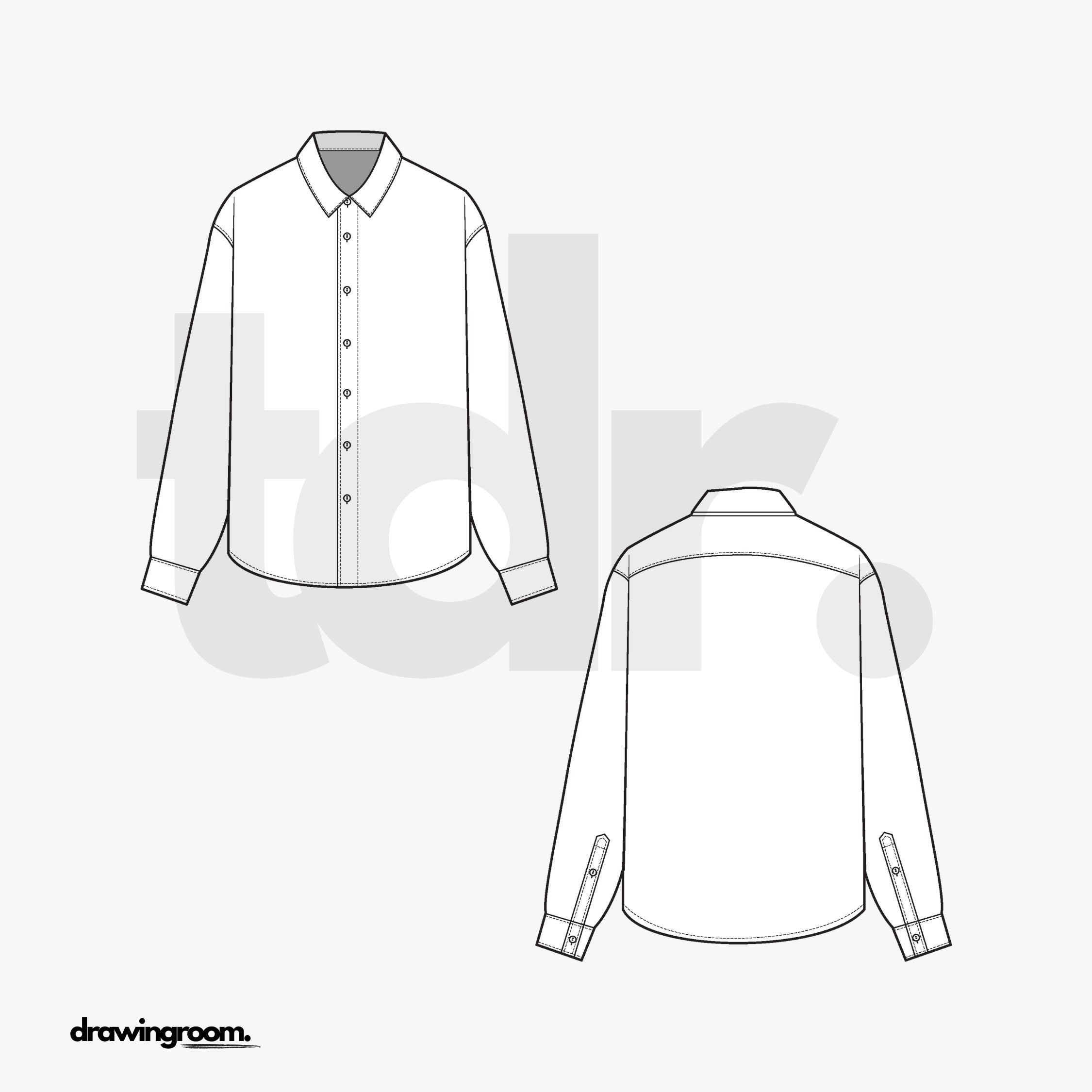 Straight Fit Long Sleeve Button Up with Drop Shoulder - Flat Mockup Vector