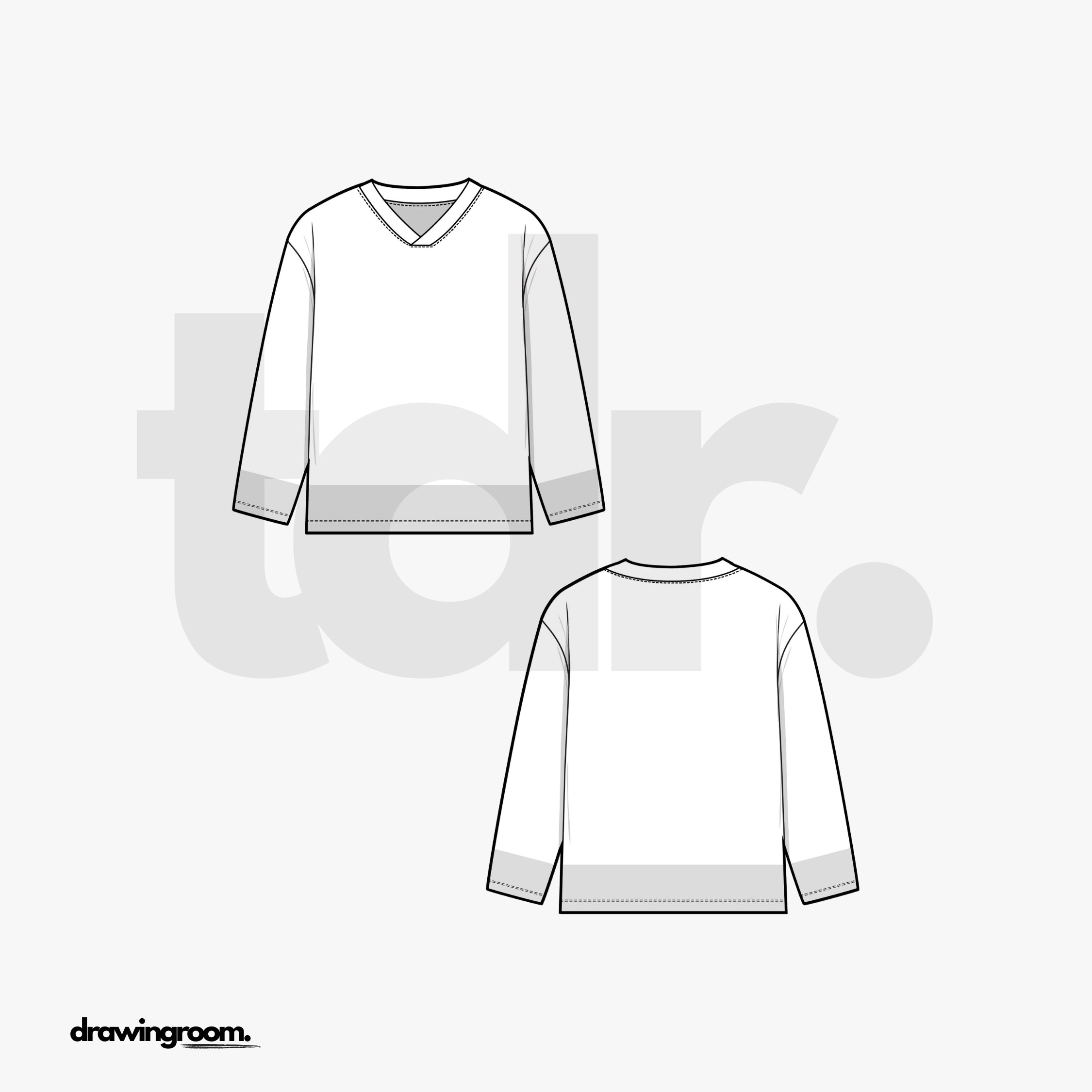 Straight Fit Long Sleeve V-Neck Pullover Sweater - Flat Mockup Vector