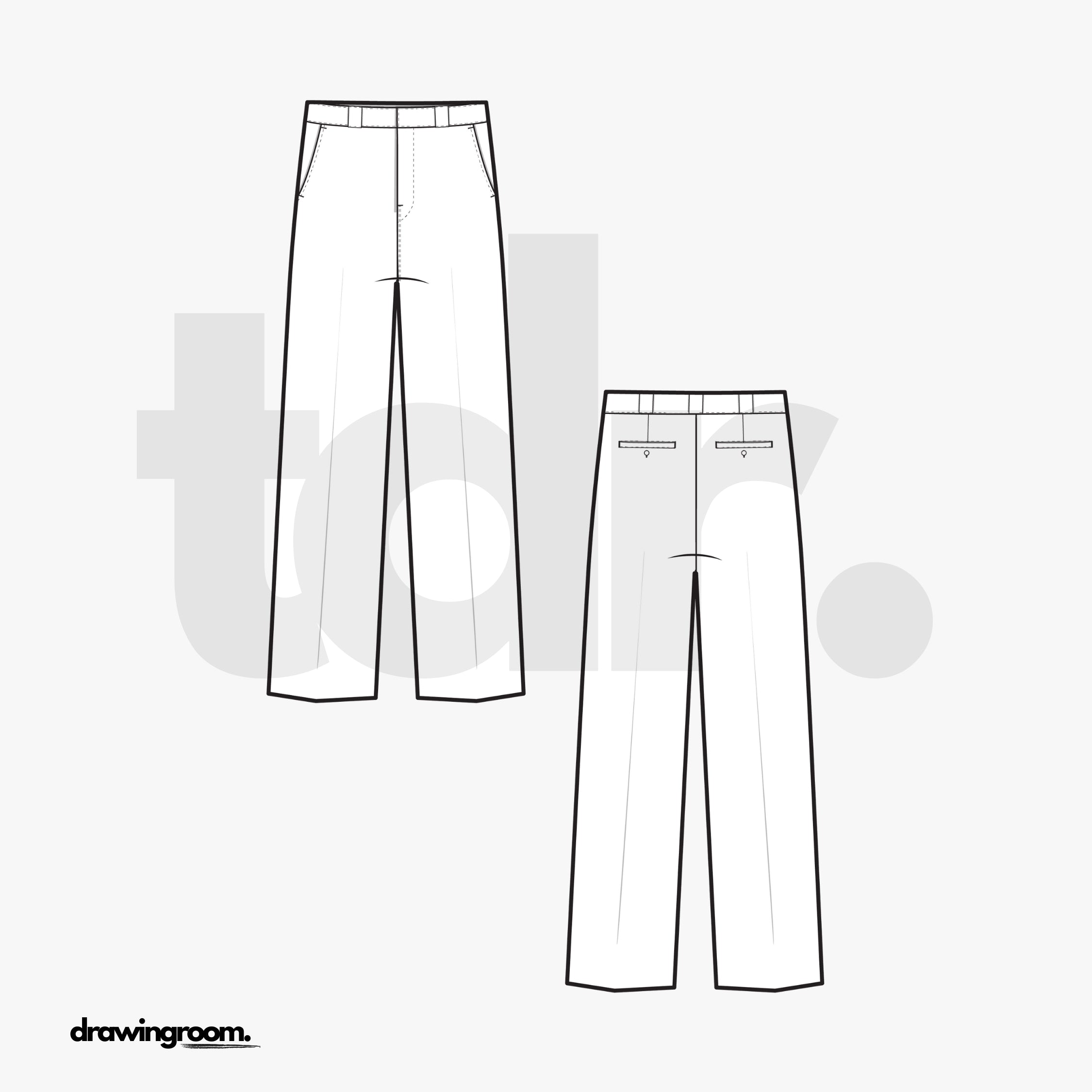 Straight Fit Pressed Trousers with Back Welt Pockets - Flat Mockup Vector