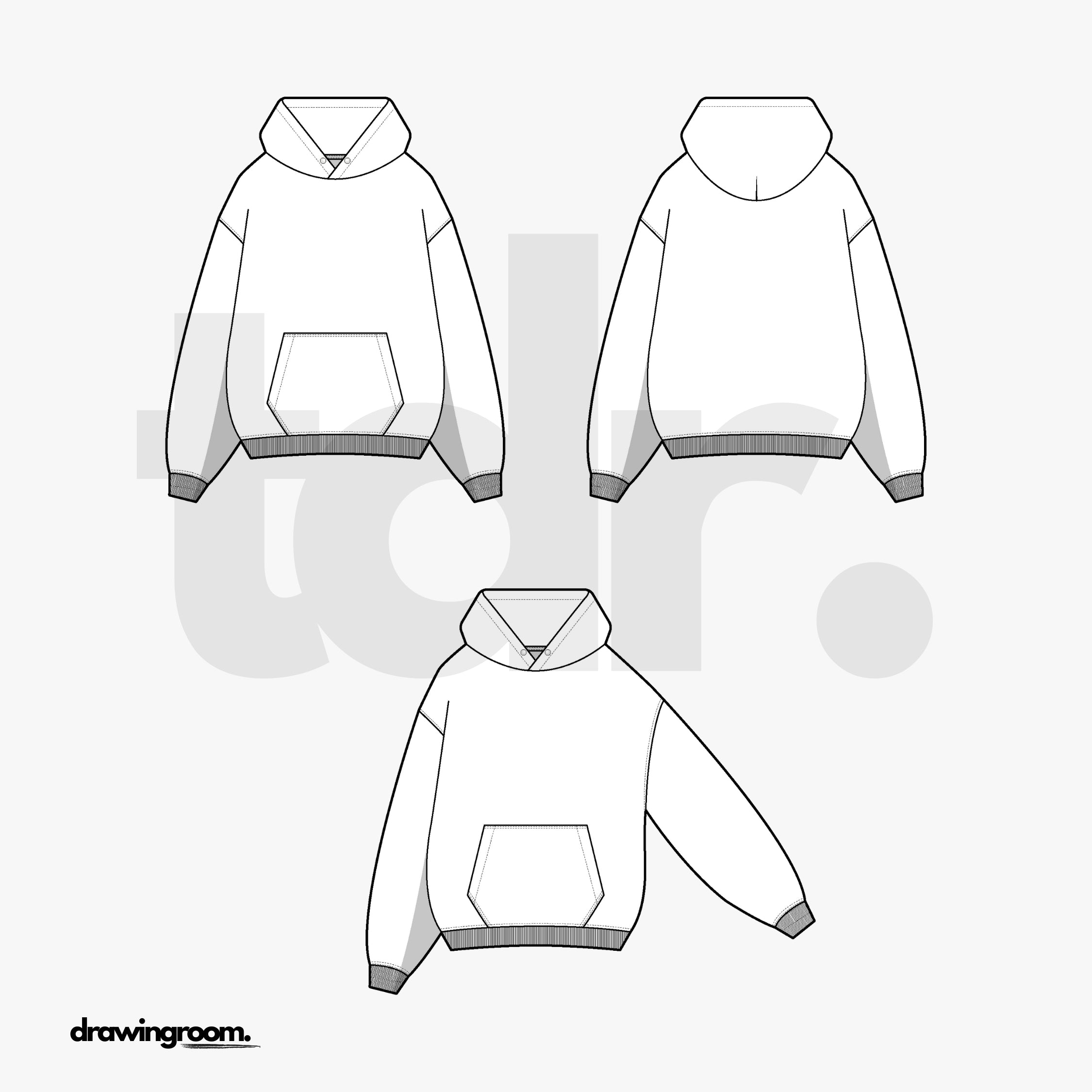 Straight Fit Pullover Hoodie with Pouch Pocket - Flat Mockup Vector