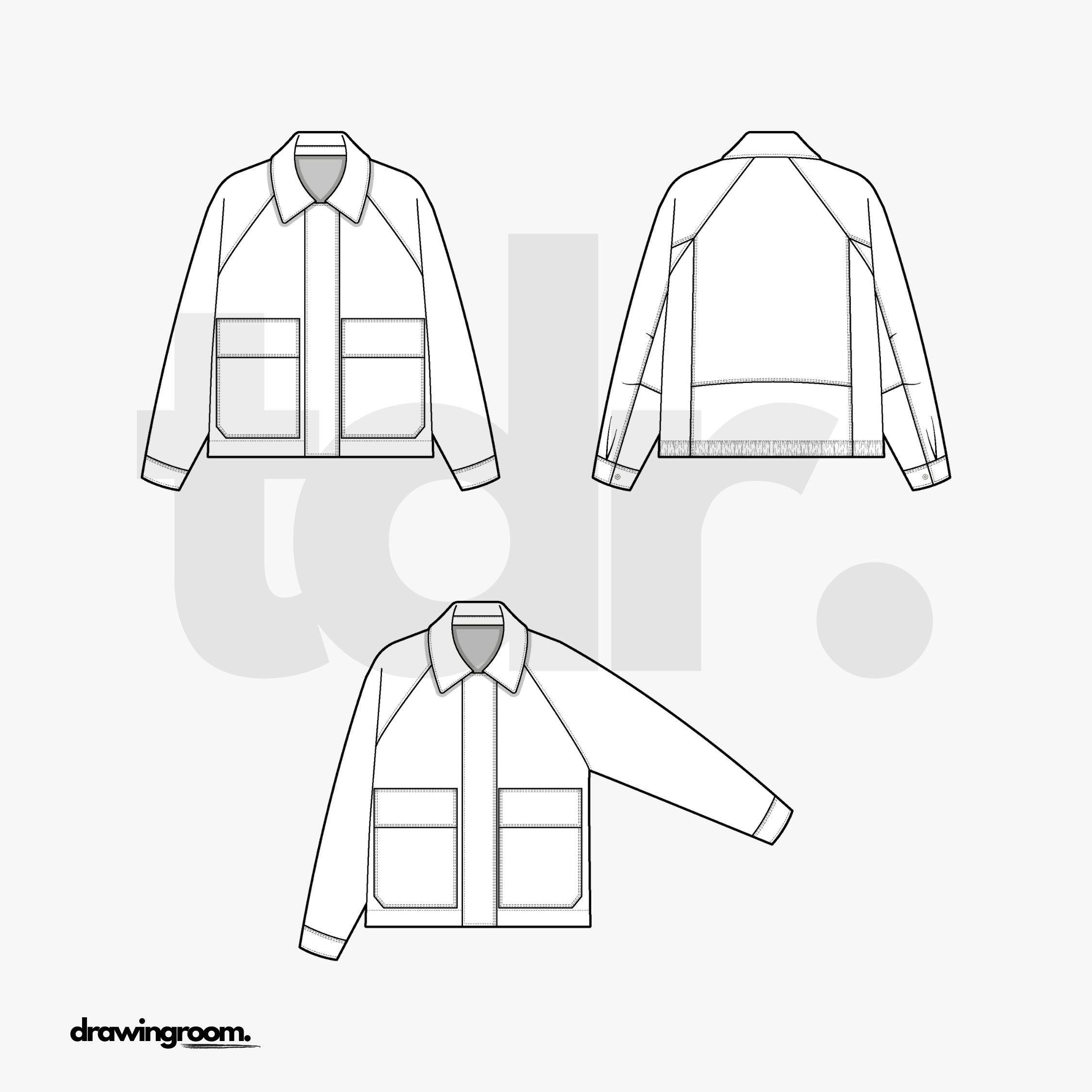 Straight Fit Raglan Sleeve Jacket with Oversized Pockets - Flat Mockup Vector