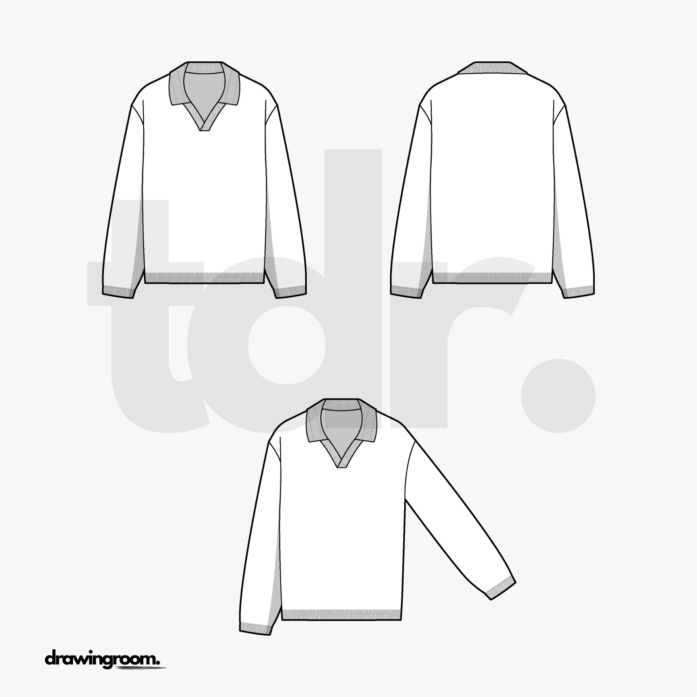 Straight Fit Ribbed Collar Polo Sweat Shirt - Flat Mockup Vector