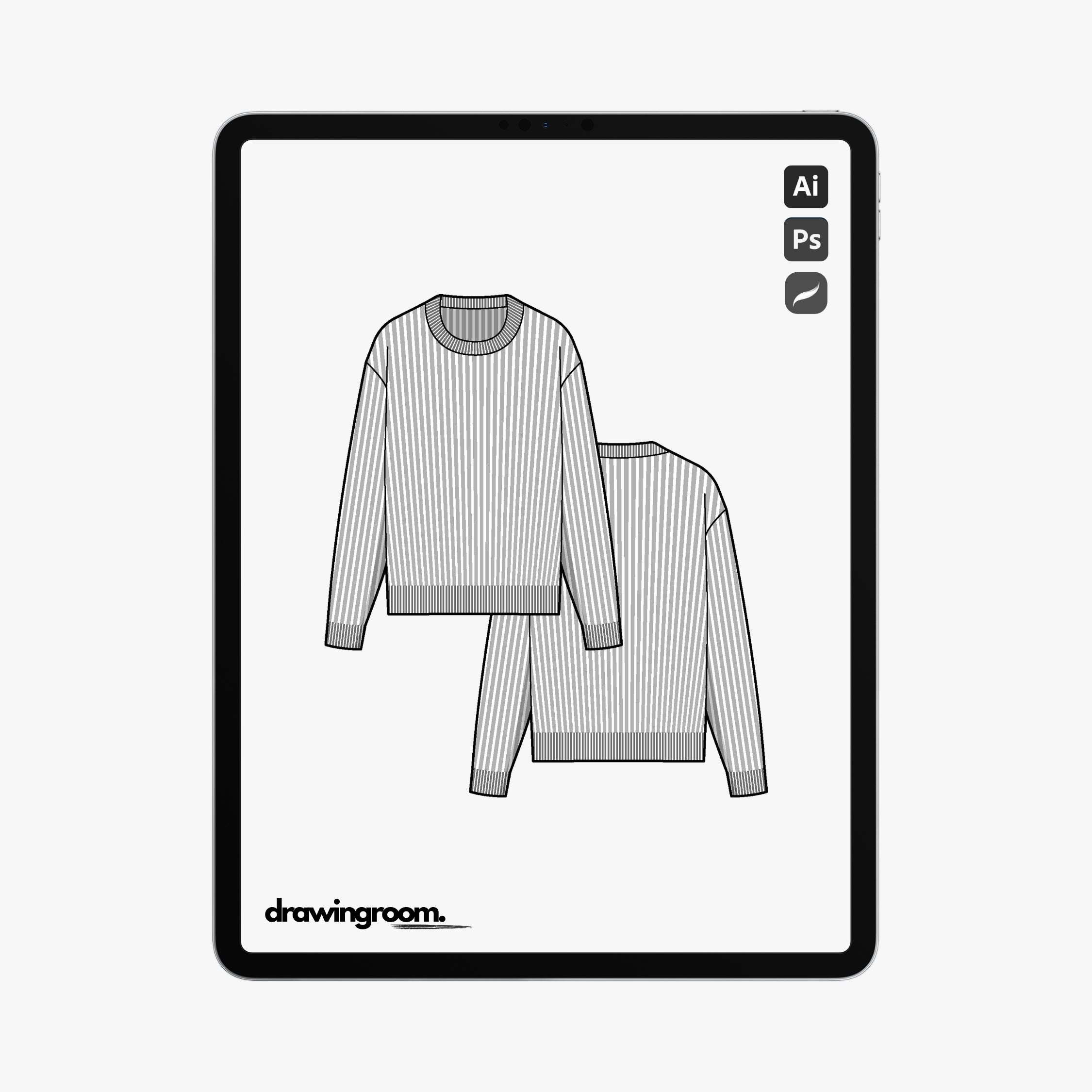 Straight Fit Ribbed Crewneck Sweatshirt - Flat Mockup Vector