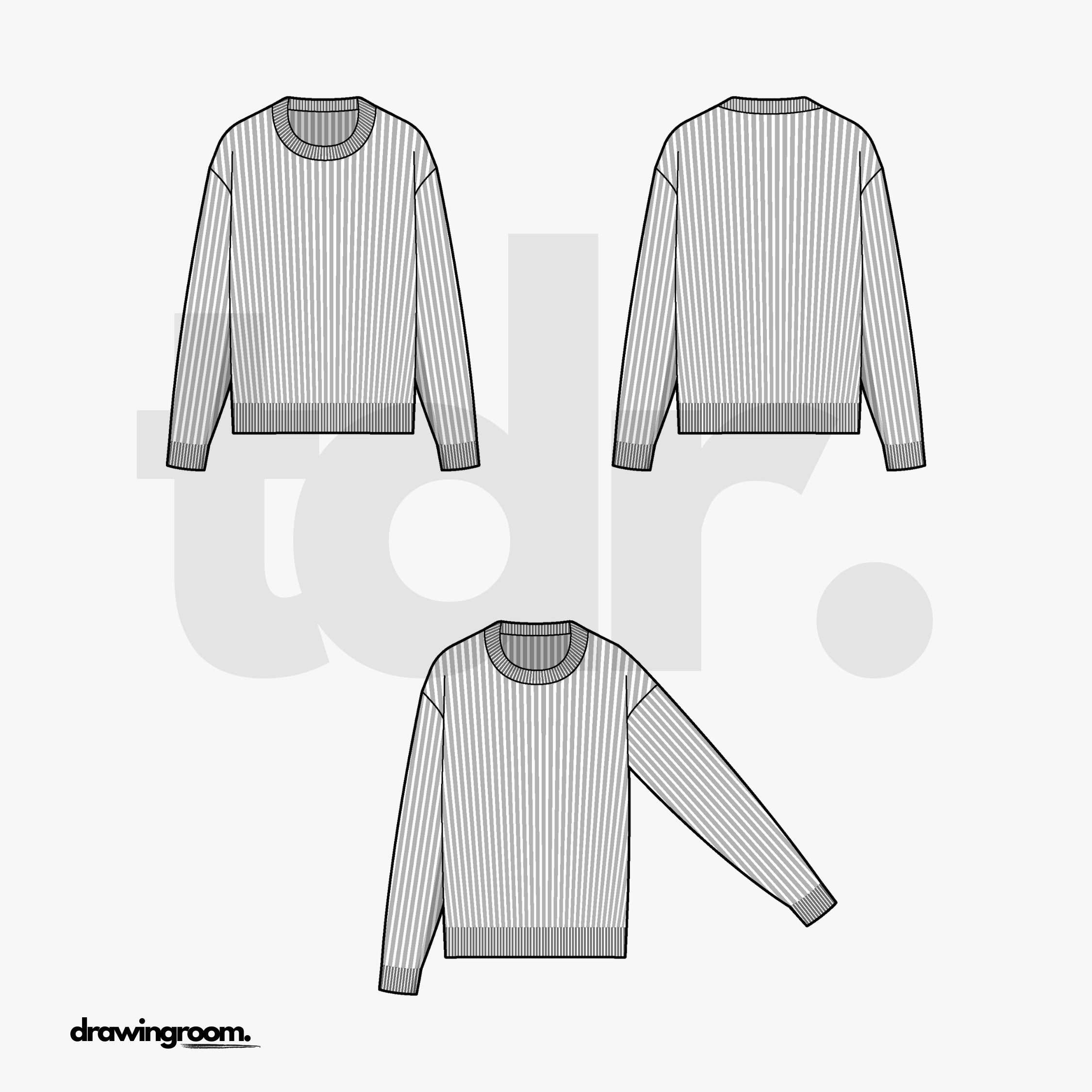 Straight Fit Ribbed Crewneck Sweatshirt - Flat Mockup Vector