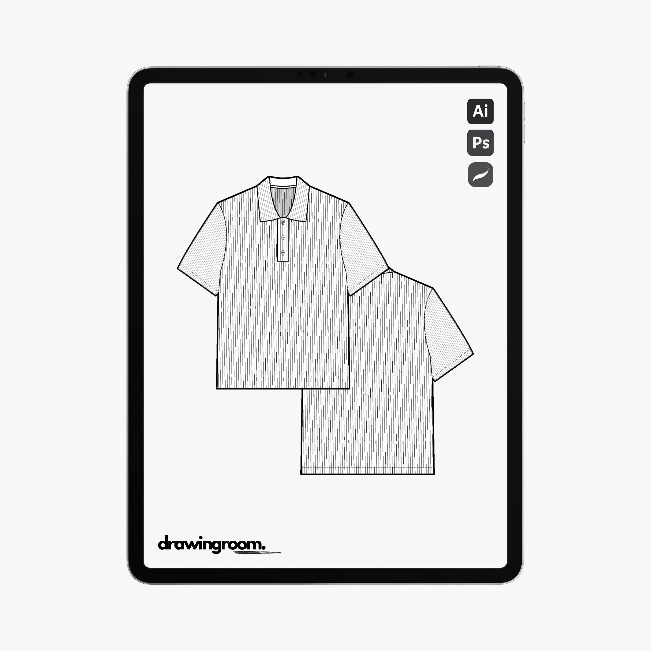 Straight Fit Short Sleeve Button Up Polo With Pinstripe Pattern - Flat Mockup Vector