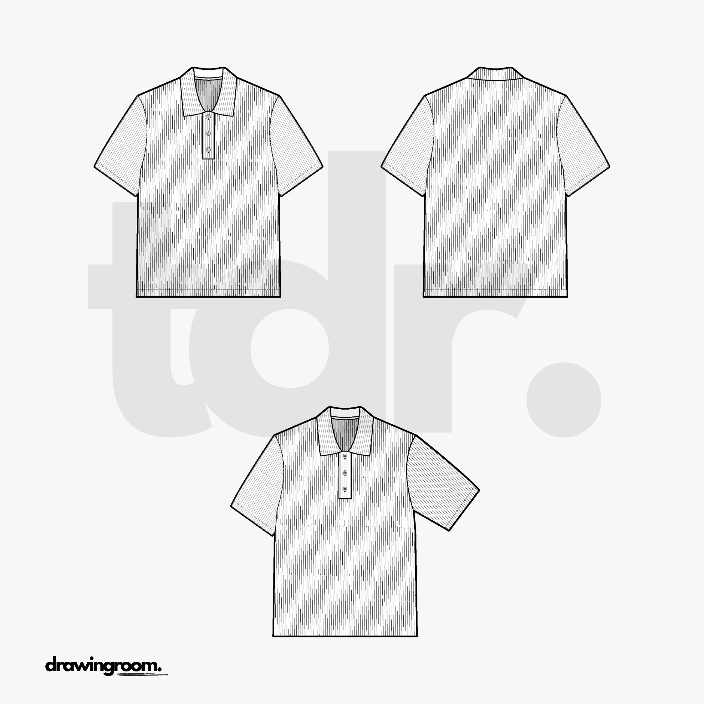 Straight Fit Short Sleeve Button Up Polo With Pinstripe Pattern - Flat Mockup Vector