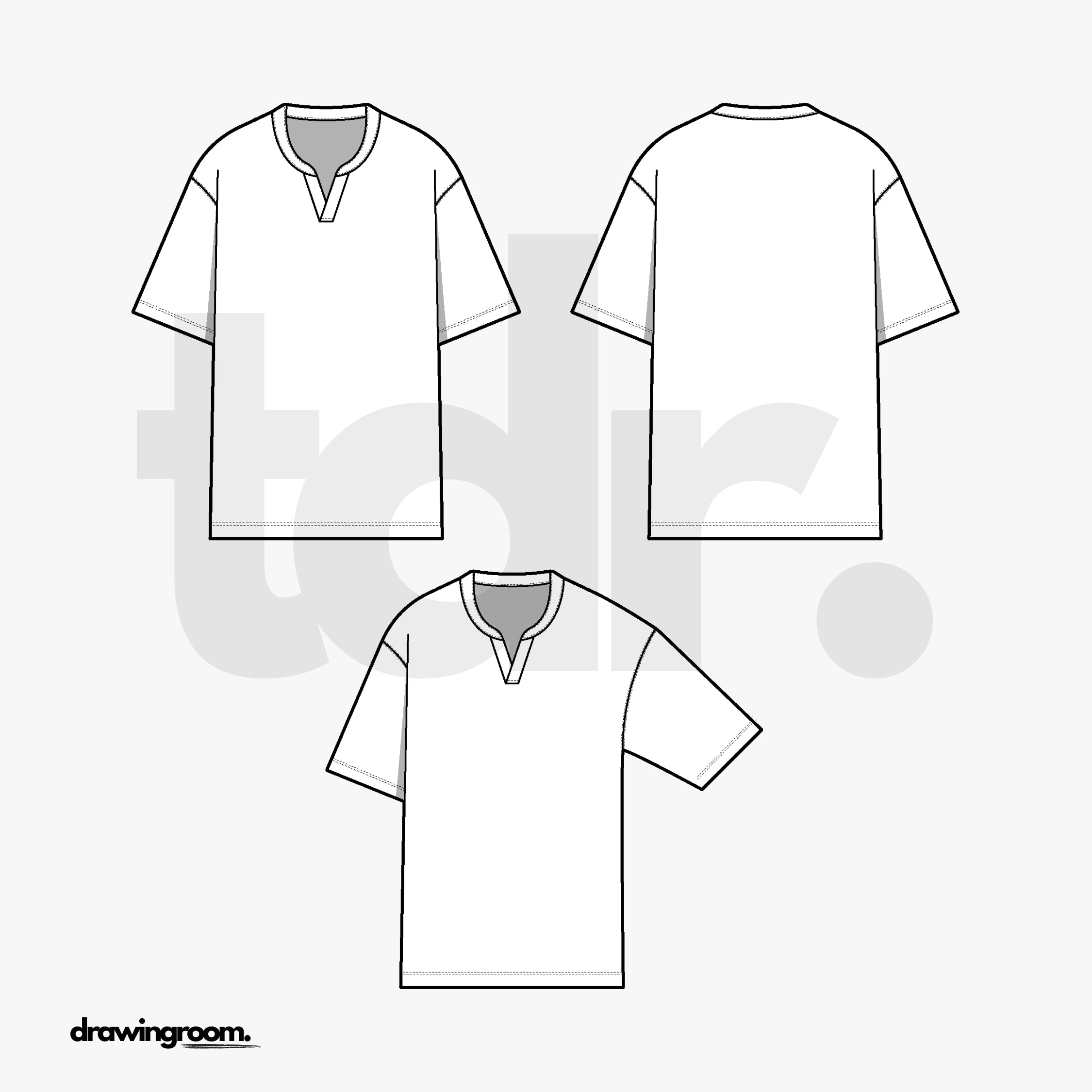 Straight Fit Short Sleeve Henley Shirt - Flat Mockup Vector