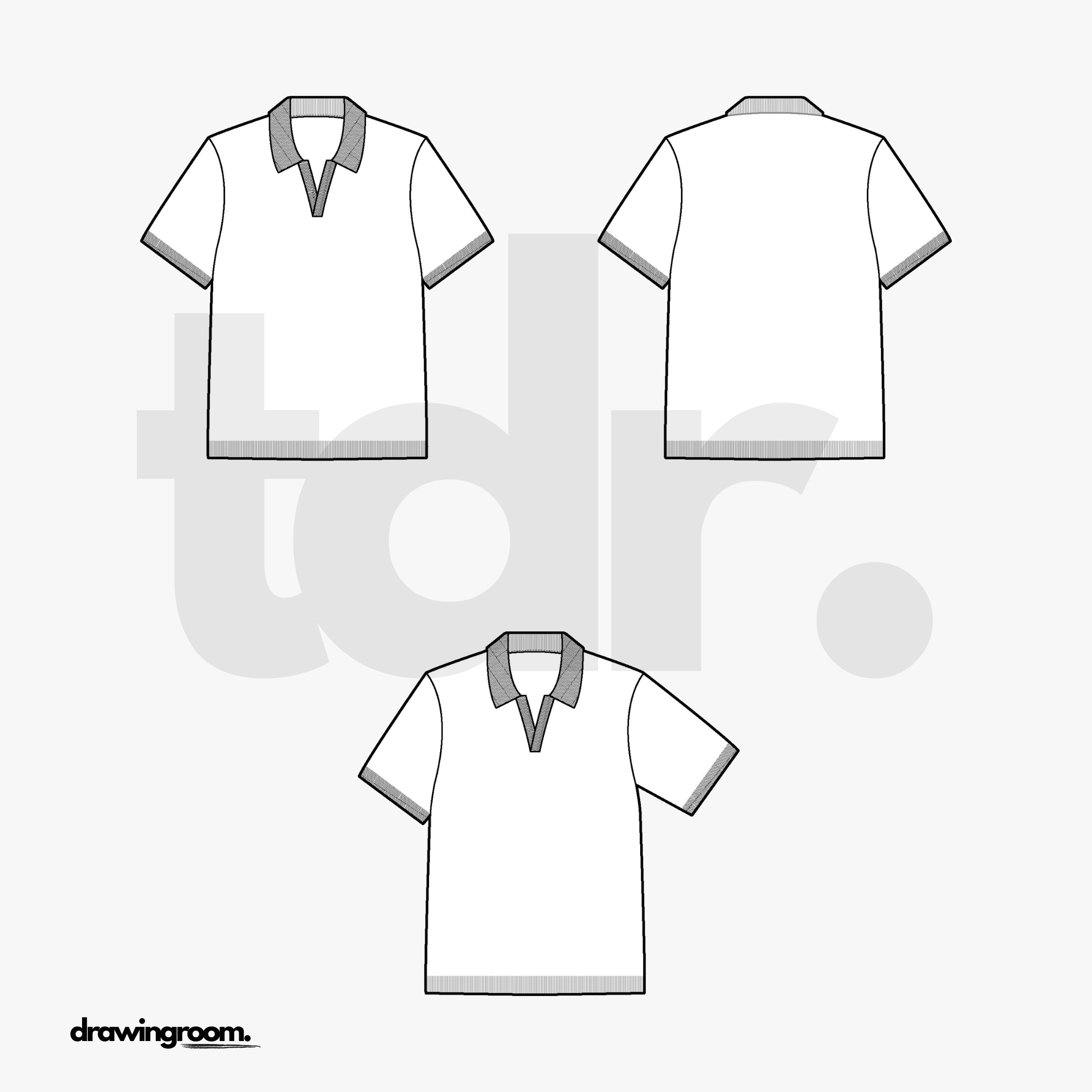 Straight Fit Short Sleeve Polo Shirt with Ribbed Collar - Flat Mockup Vector