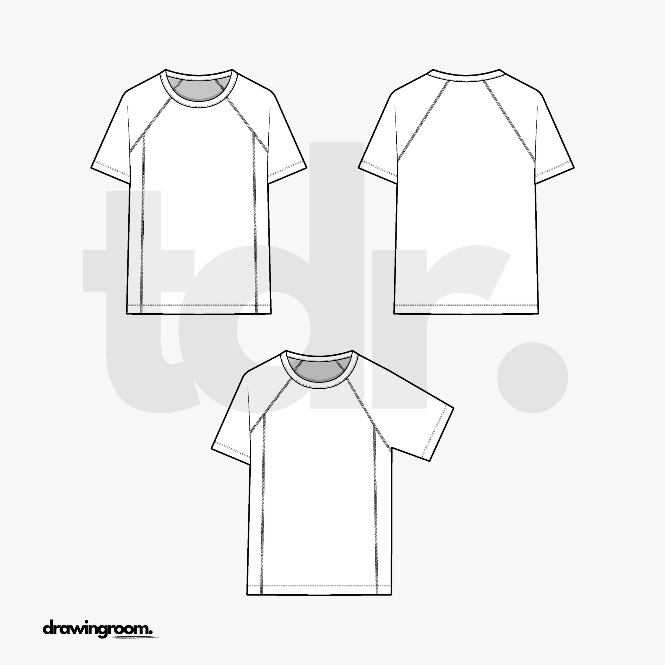 Straight Fit Short Sleeve Raglan Athletic T-Shirt - Flat Mockup Vector