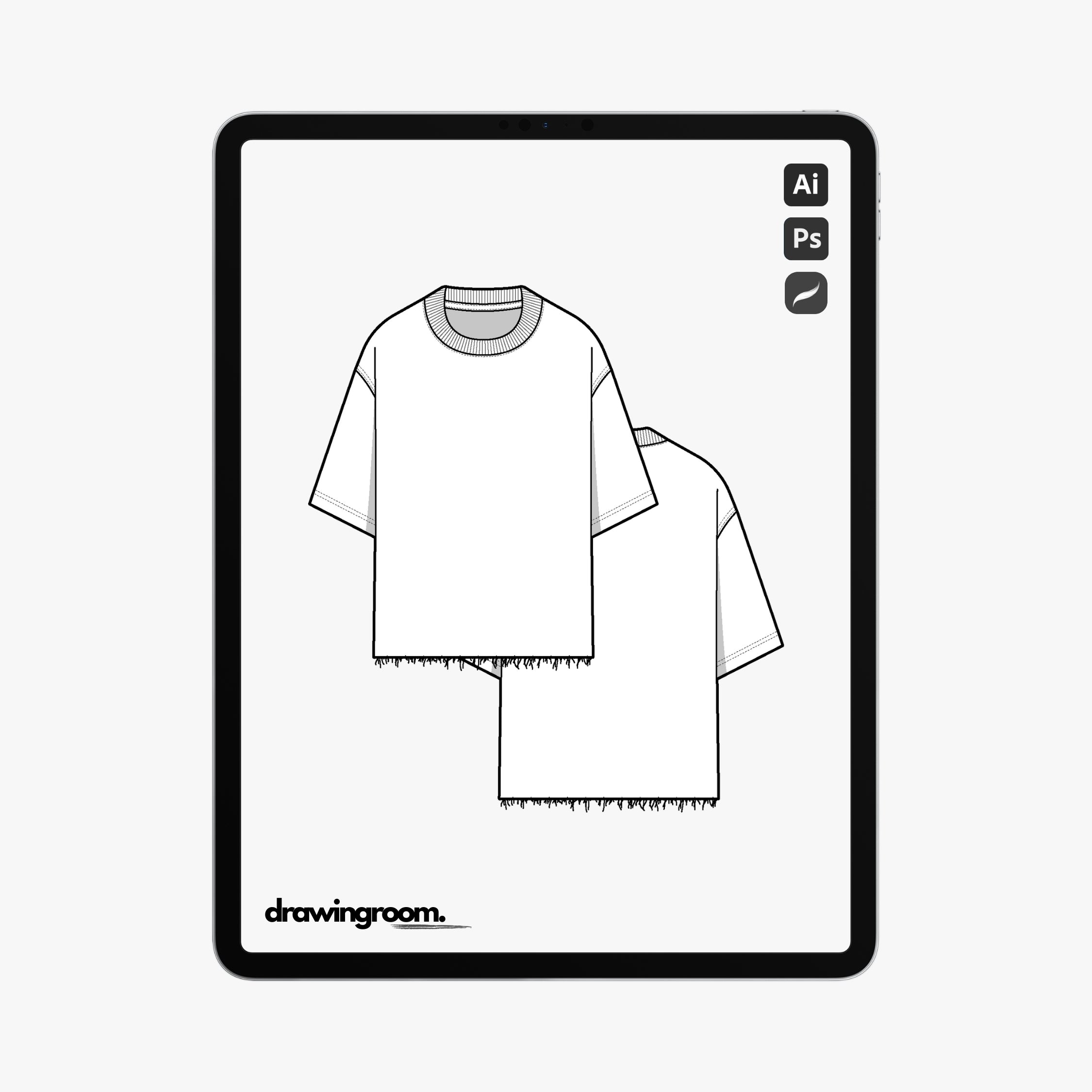 Straight Fit Short Sleeve T-Shirt with Raw Hem - Flat Mockup Vector