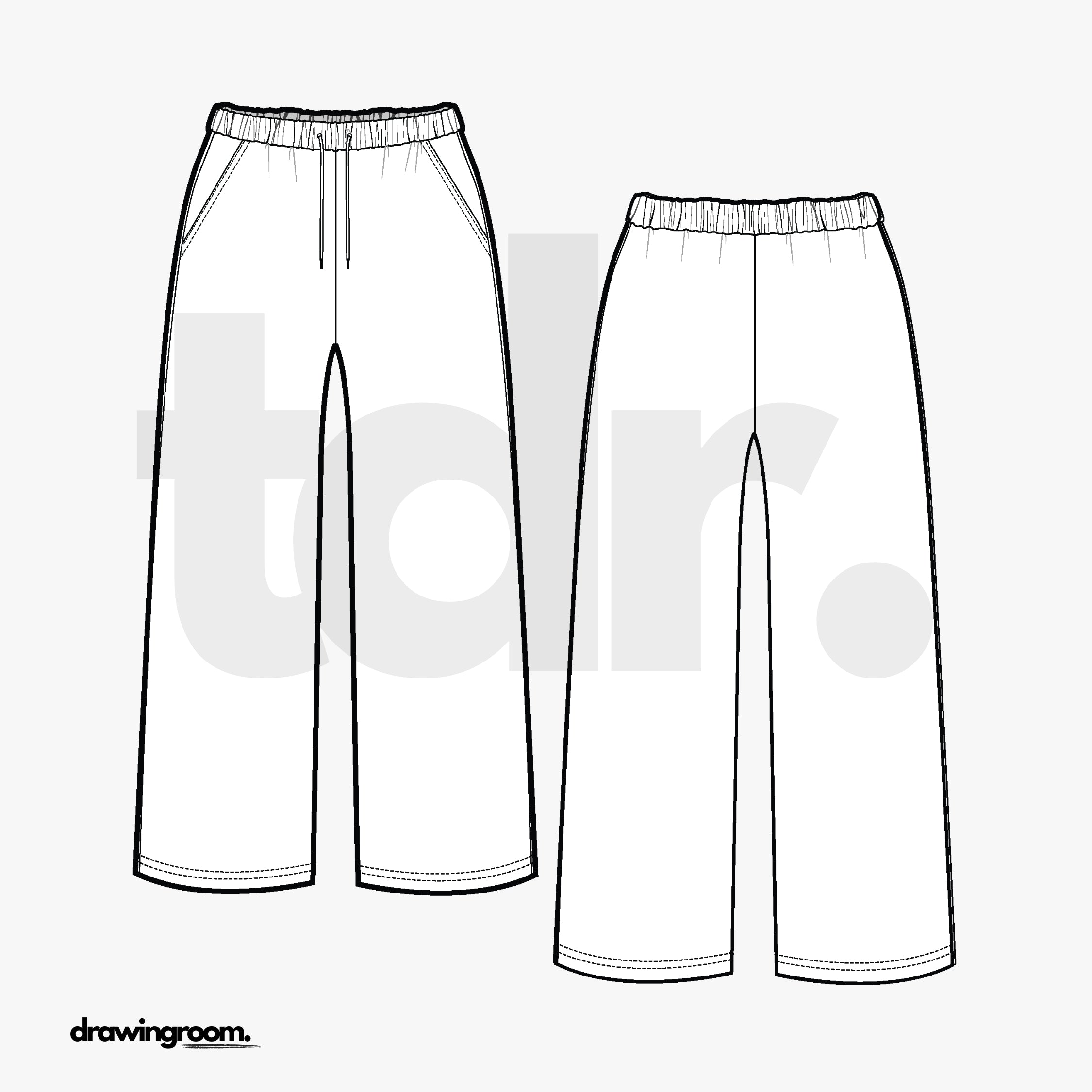 Straight Fit Sweat Pants with Slash Pockets - Flat Mockup Vector