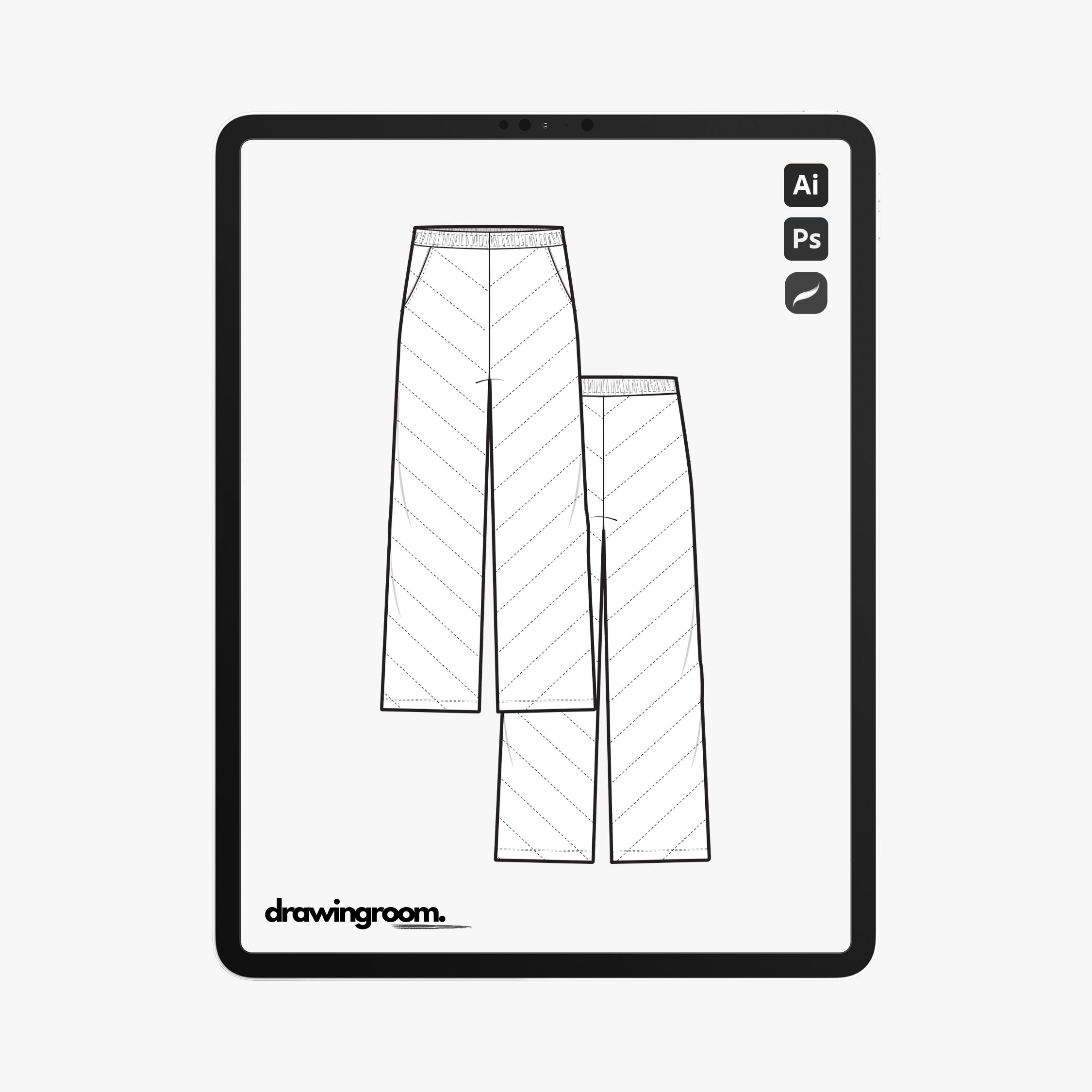 Straight Fit Track Pants with Diagonal Stitching - Flat Mockup Vector