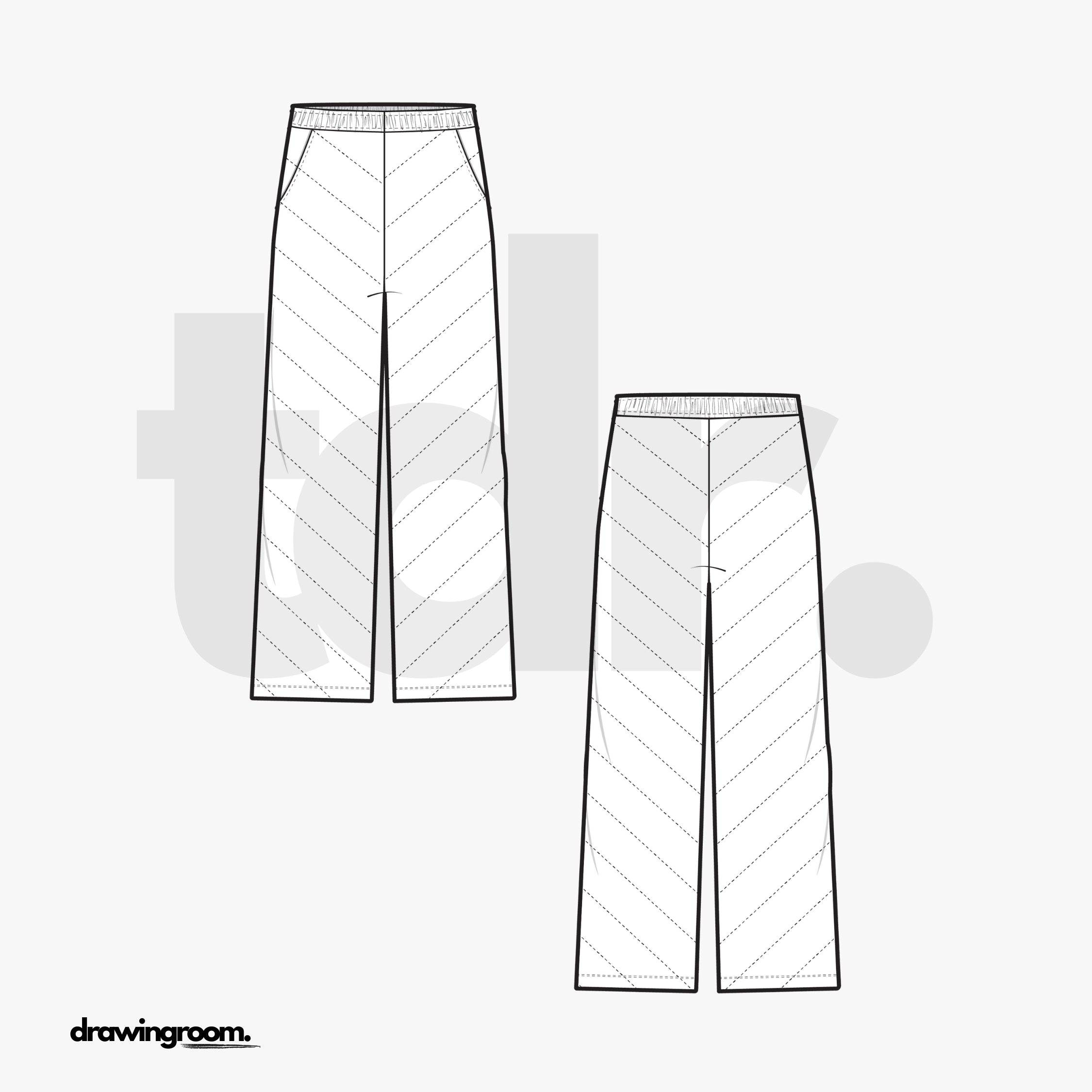 Straight Fit Track Pants with Diagonal Stitching - Flat Mockup Vector