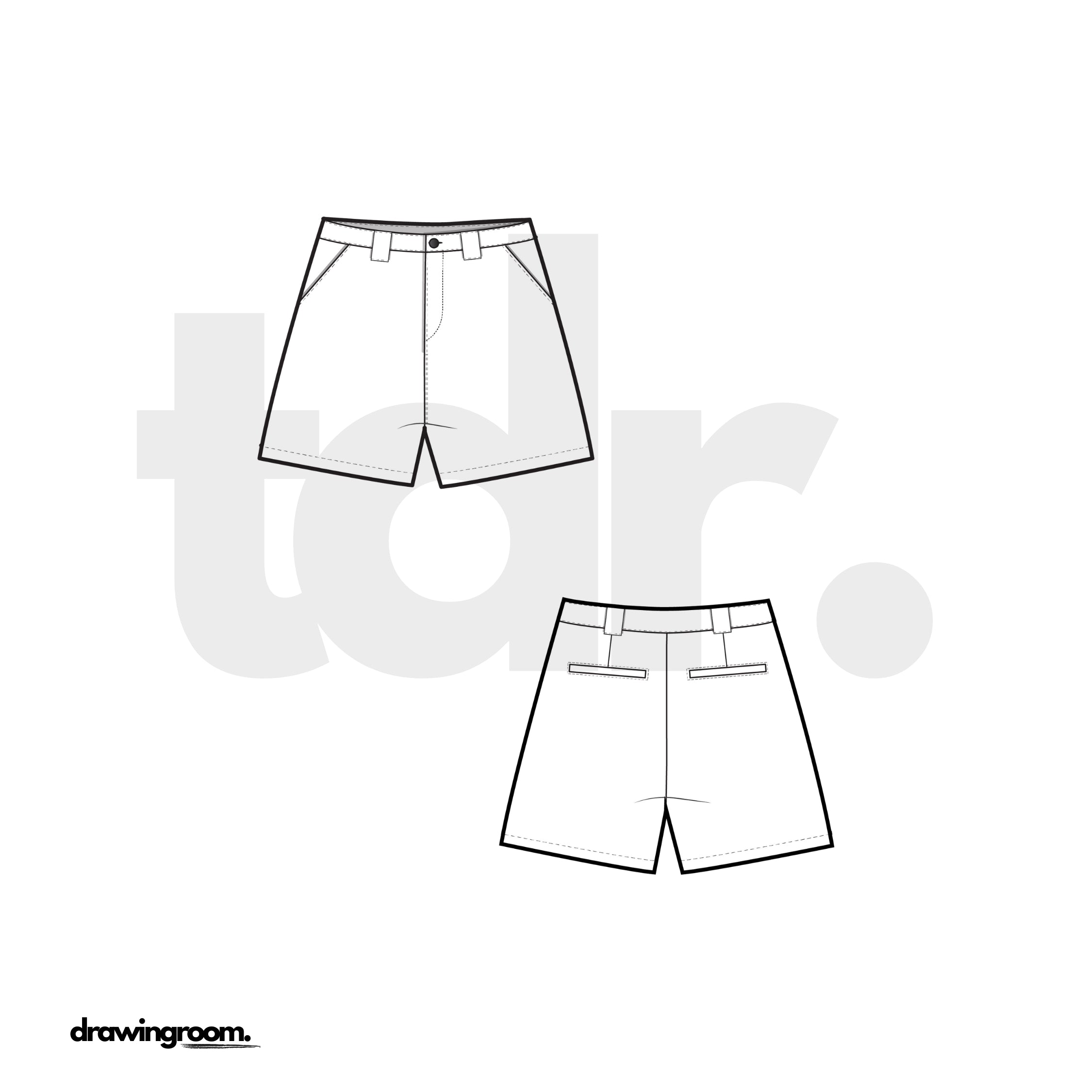 Straight Fit Trouser Shorts with Back Welt Pockets - Flat Mockup Vector