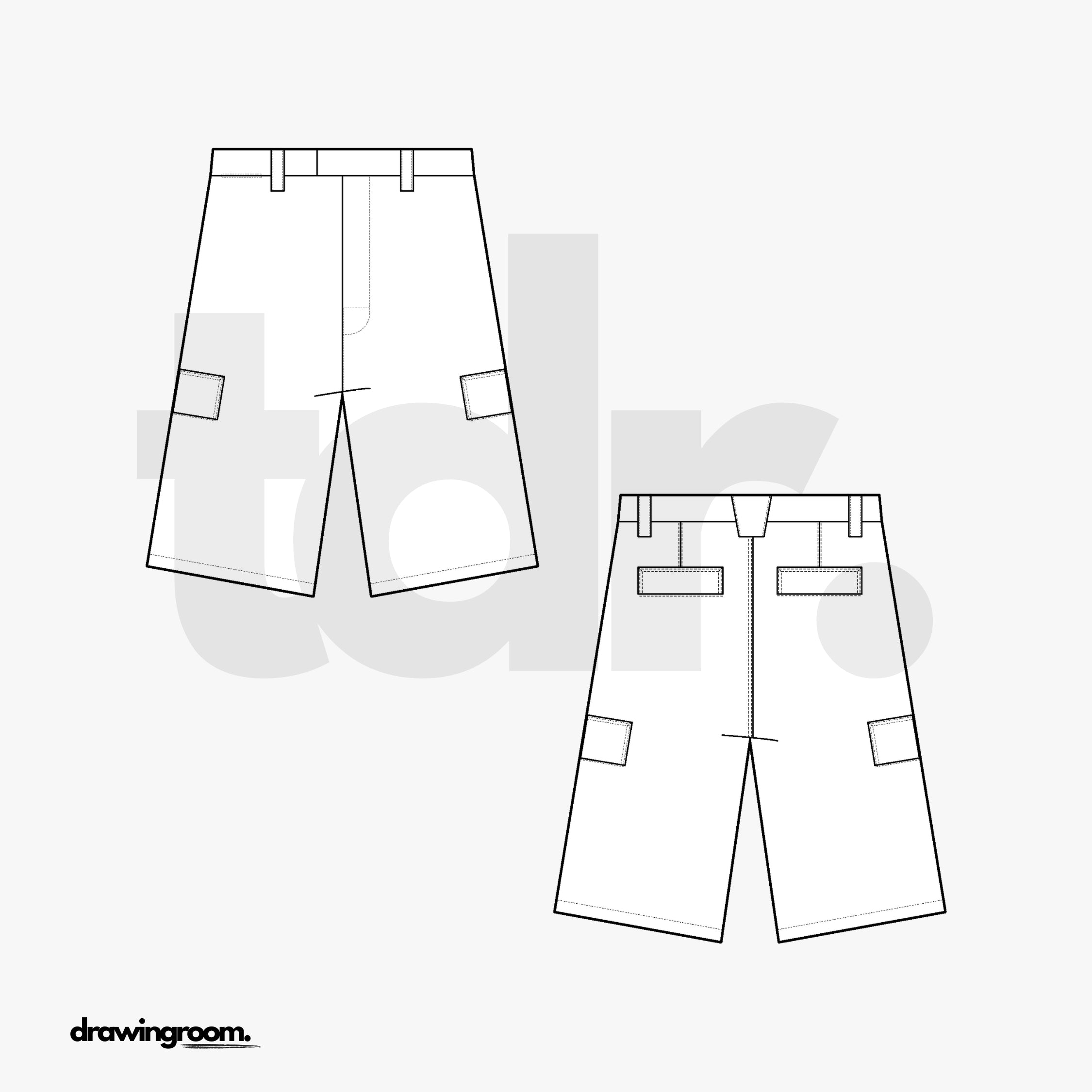 Straight Fit Trouser Shorts with Side Leg Welt Pockets - Flat Mockup Vector