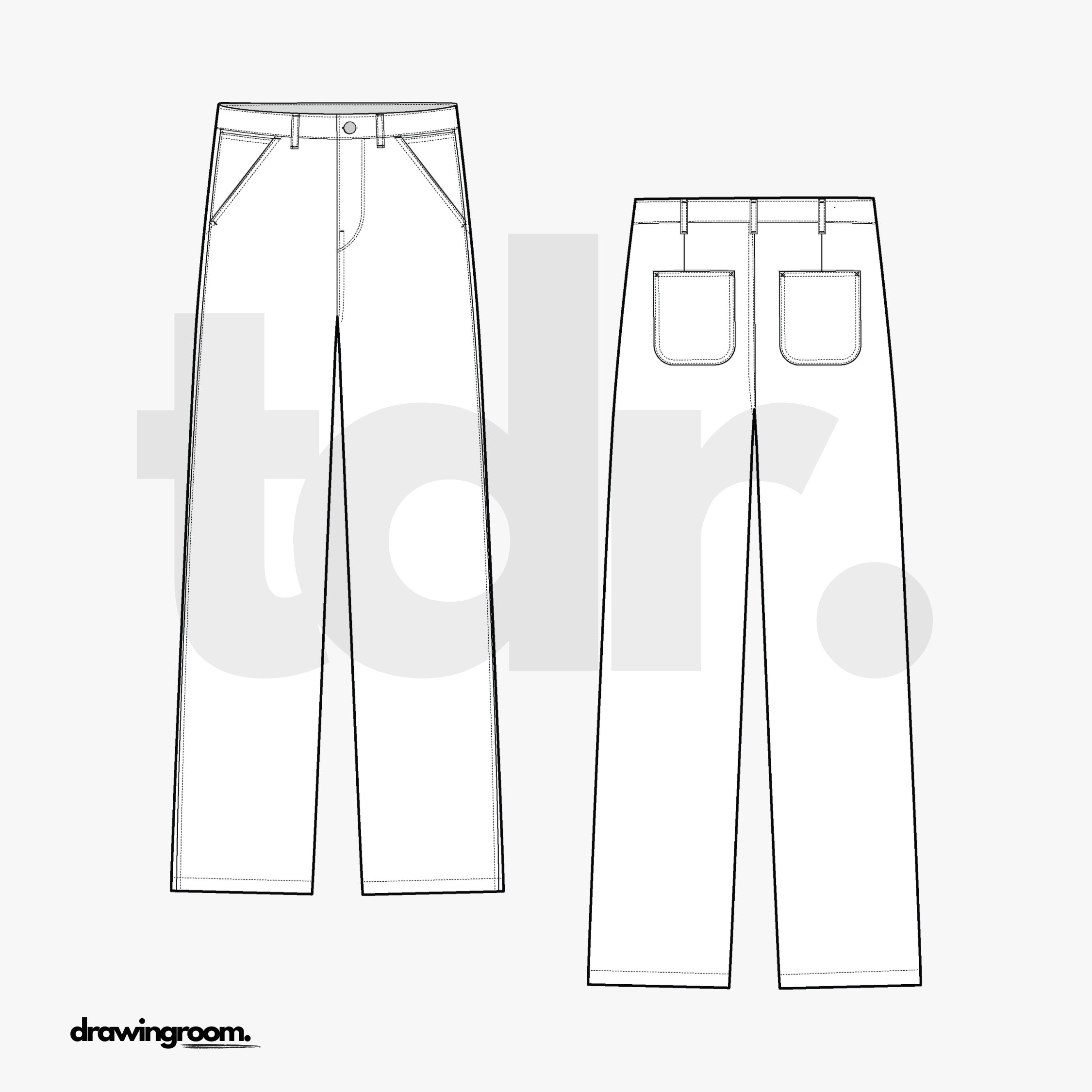 Straight Fit Trousers - Flat Mockup Vector