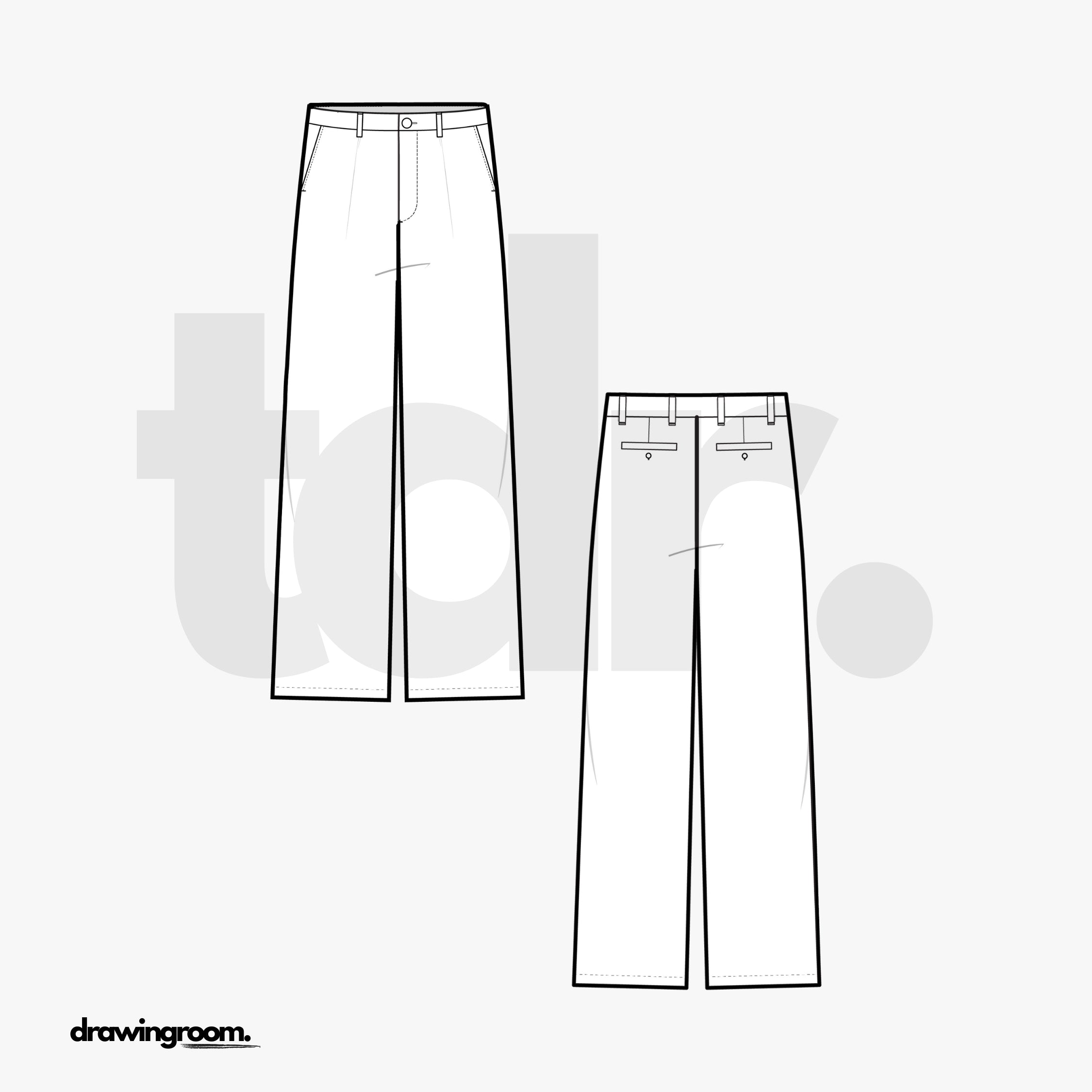 Straight Fit Trousers with Back Welt Pockets - Flat Mockup Vector