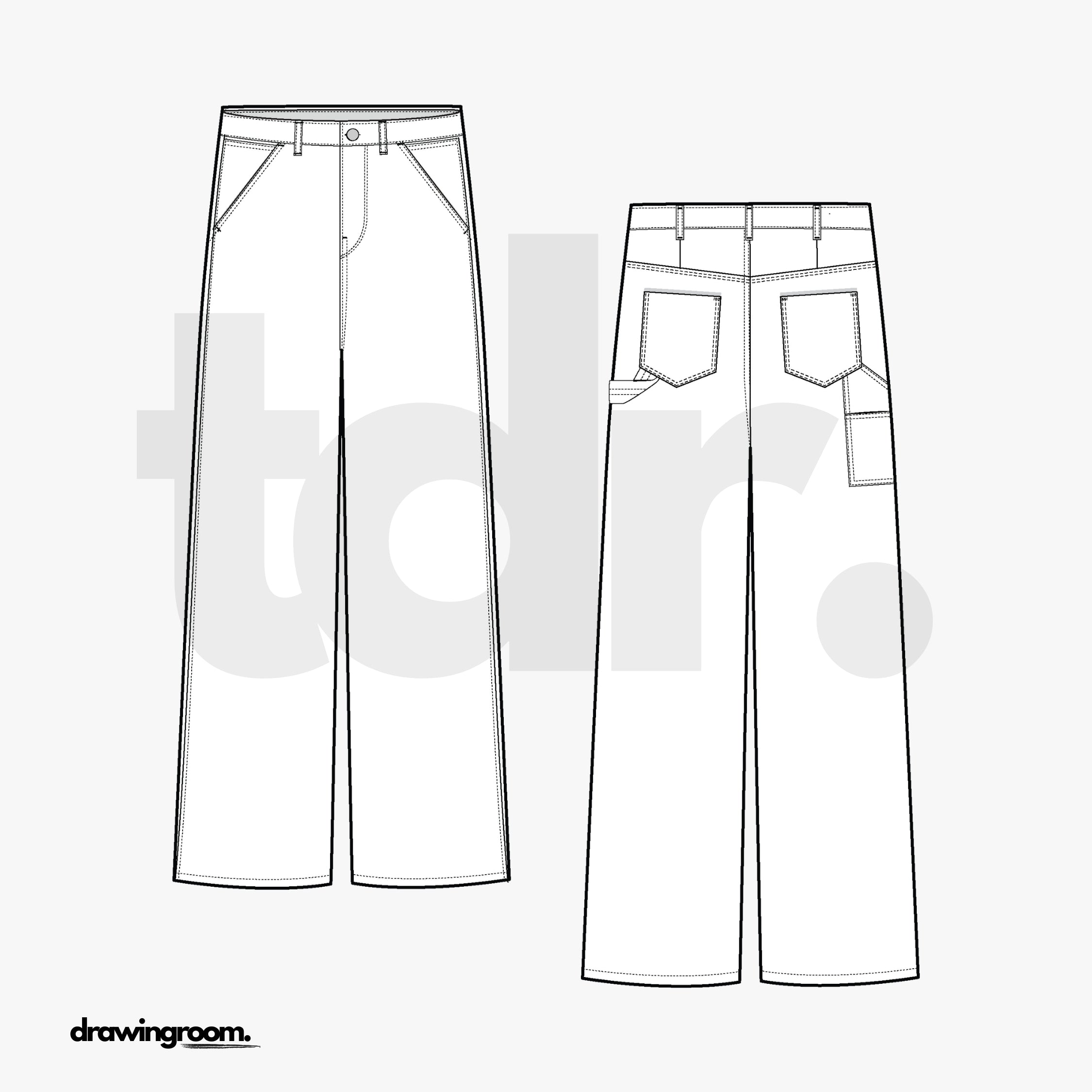 Straight Fit Trousers with Hammer Loop - Flat Mockup Vector