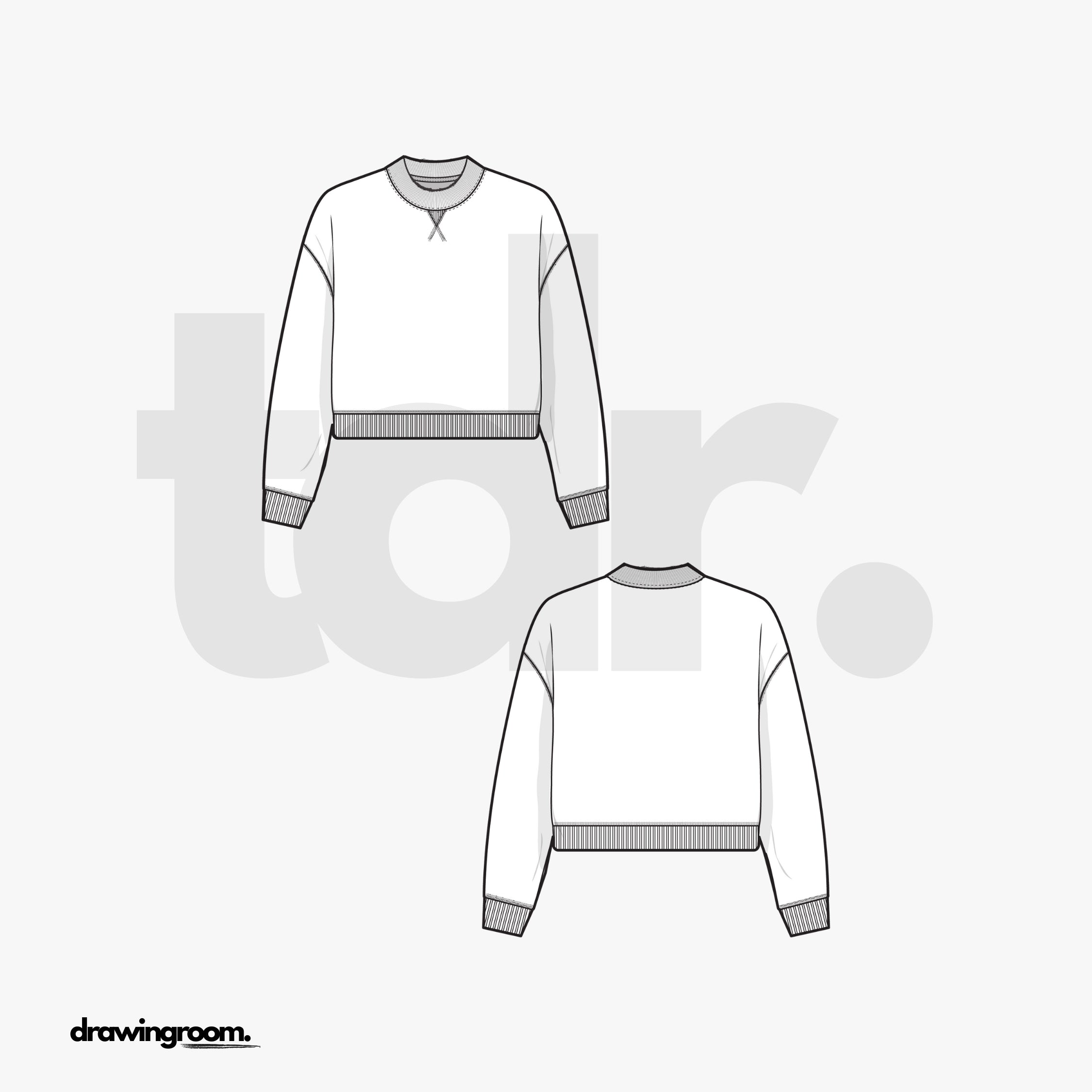 Straight Fit Ultra Cropped Crewneck Pullover with V-Notch - Flat Mockup Vector