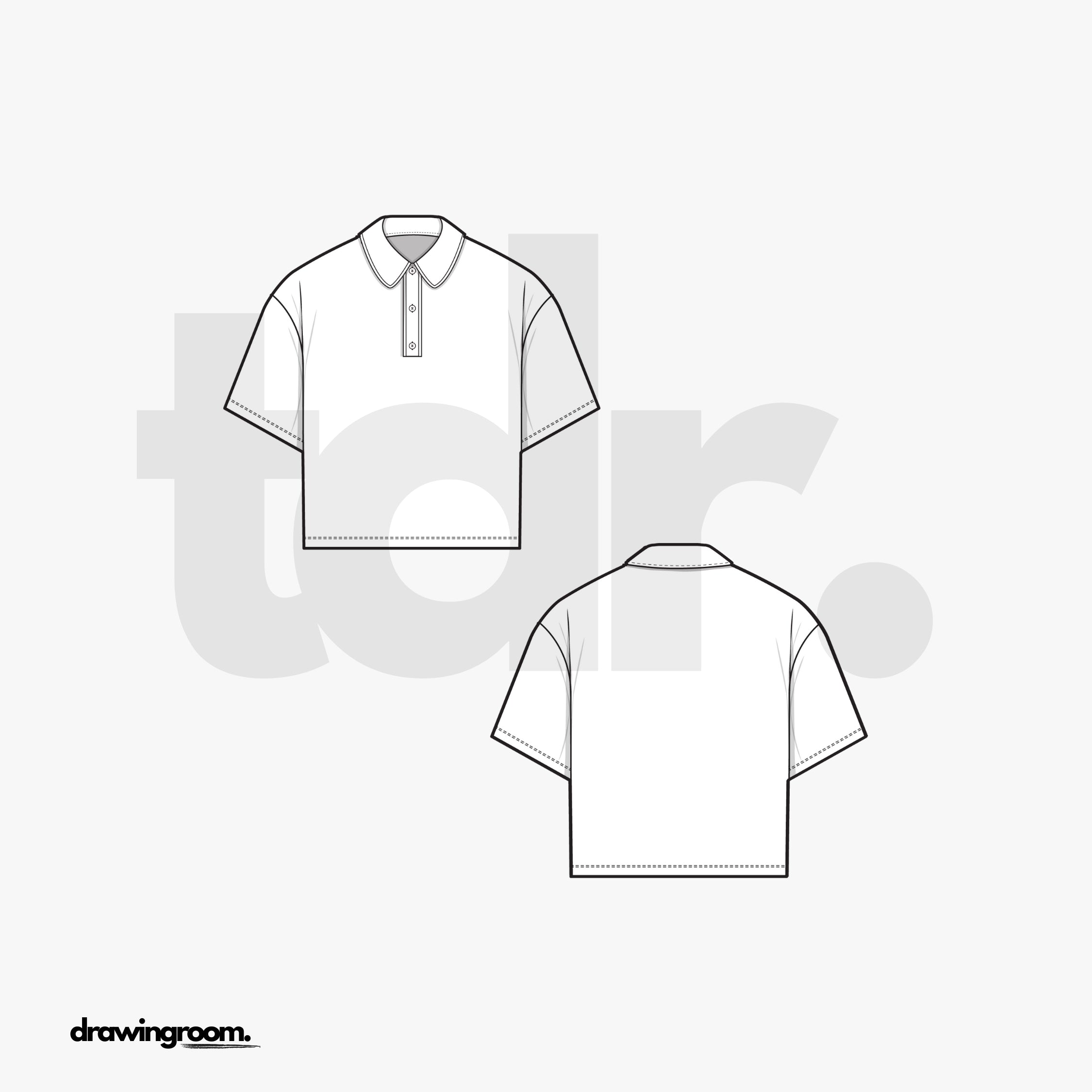 Straight Fit Ultra Cropped Short Sleeve Button Up Polo Shirt - Flat Mockup Vector