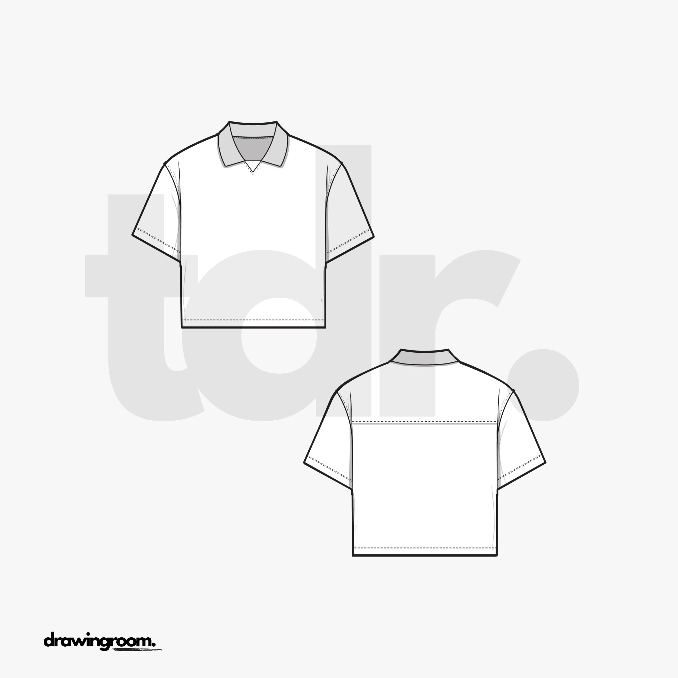 Straight Fit Ultra Cropped Short Sleeve Polo Shirt with V-Notch - Flat Mockup Vector