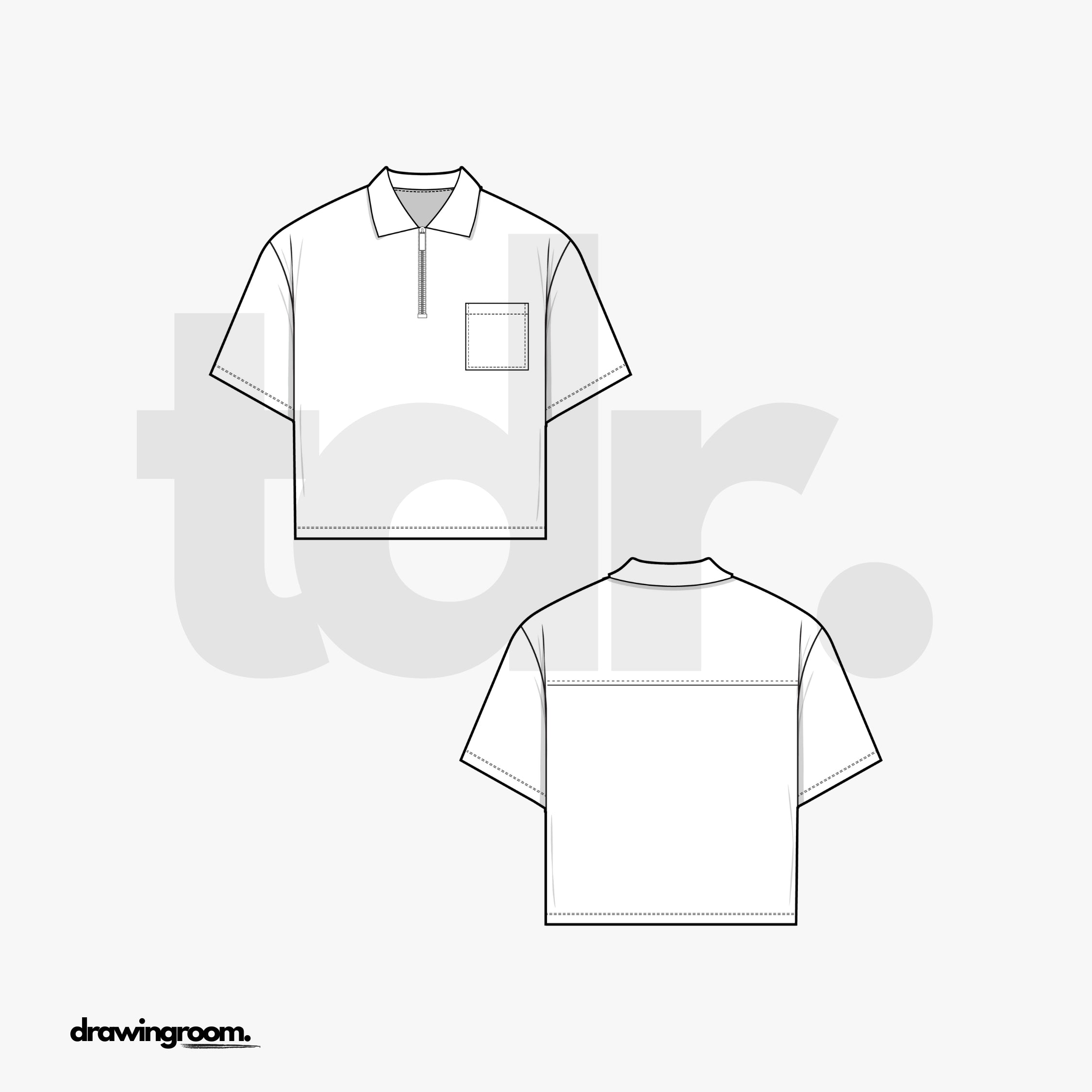 Straight Fit Ultra Cropped Short Sleeve Zip Up Polo Shirt - Flat Mockup Vector