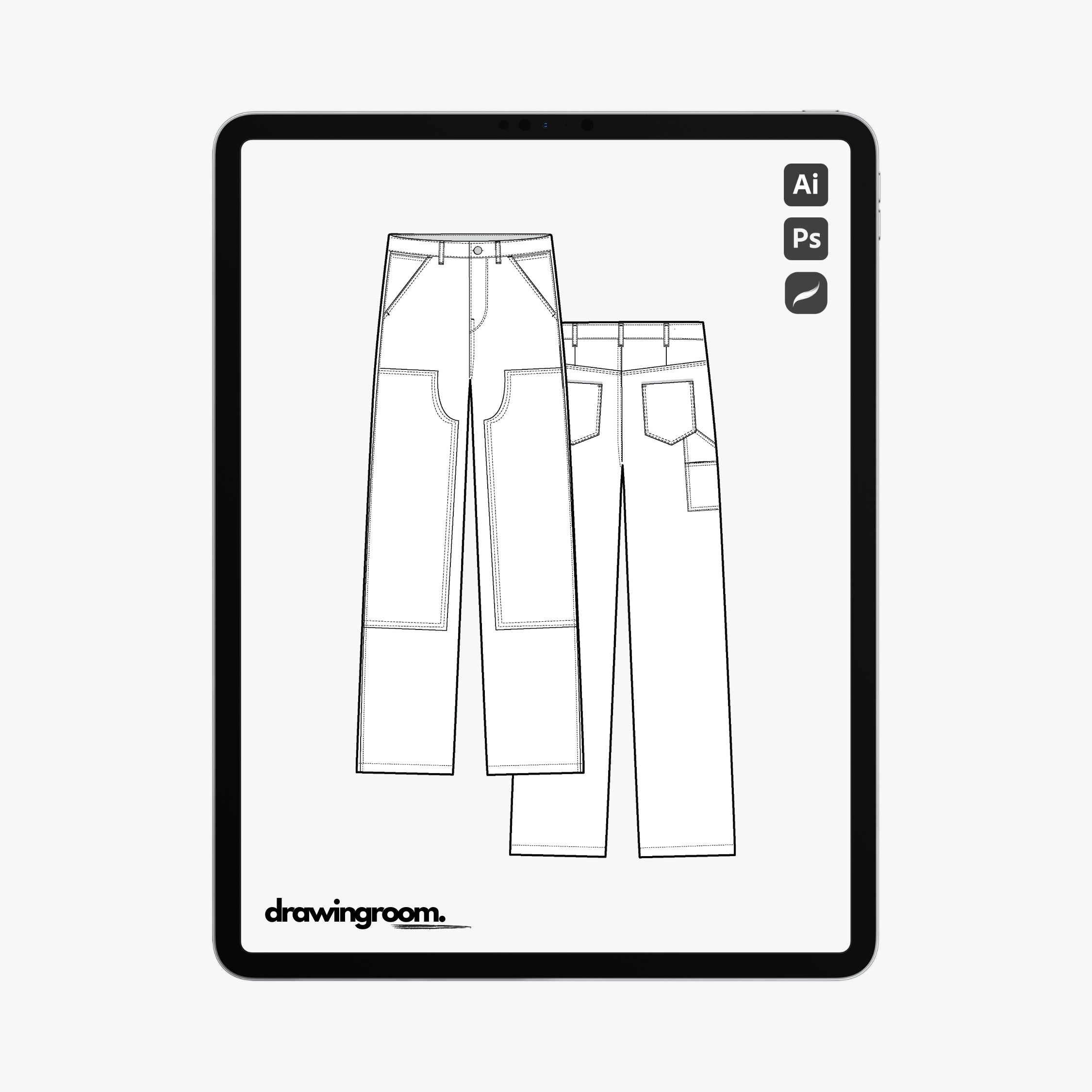 Straight Fit Utility Pants - Flat Mockup Vector