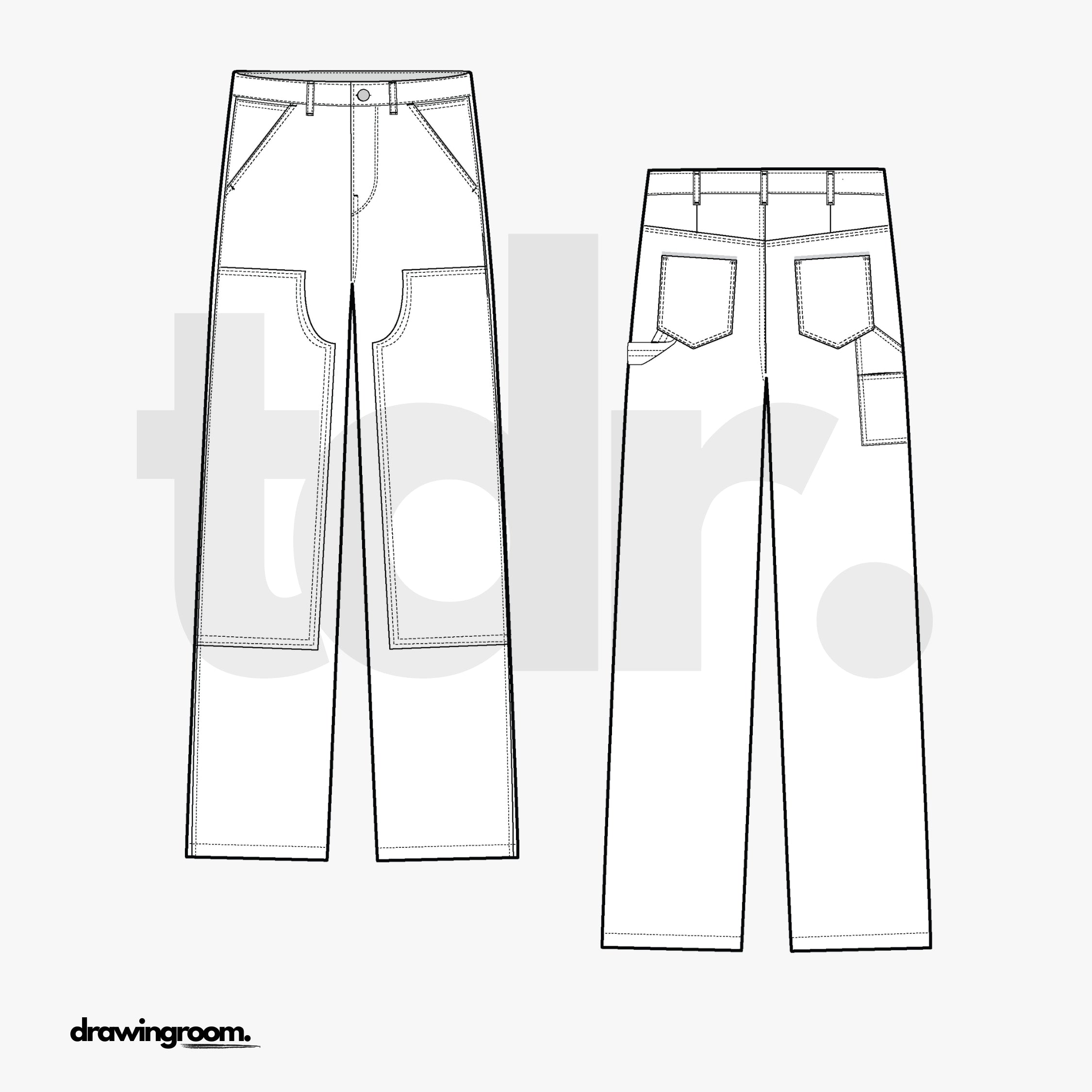 Straight Fit Utility Pants - Flat Mockup Vector