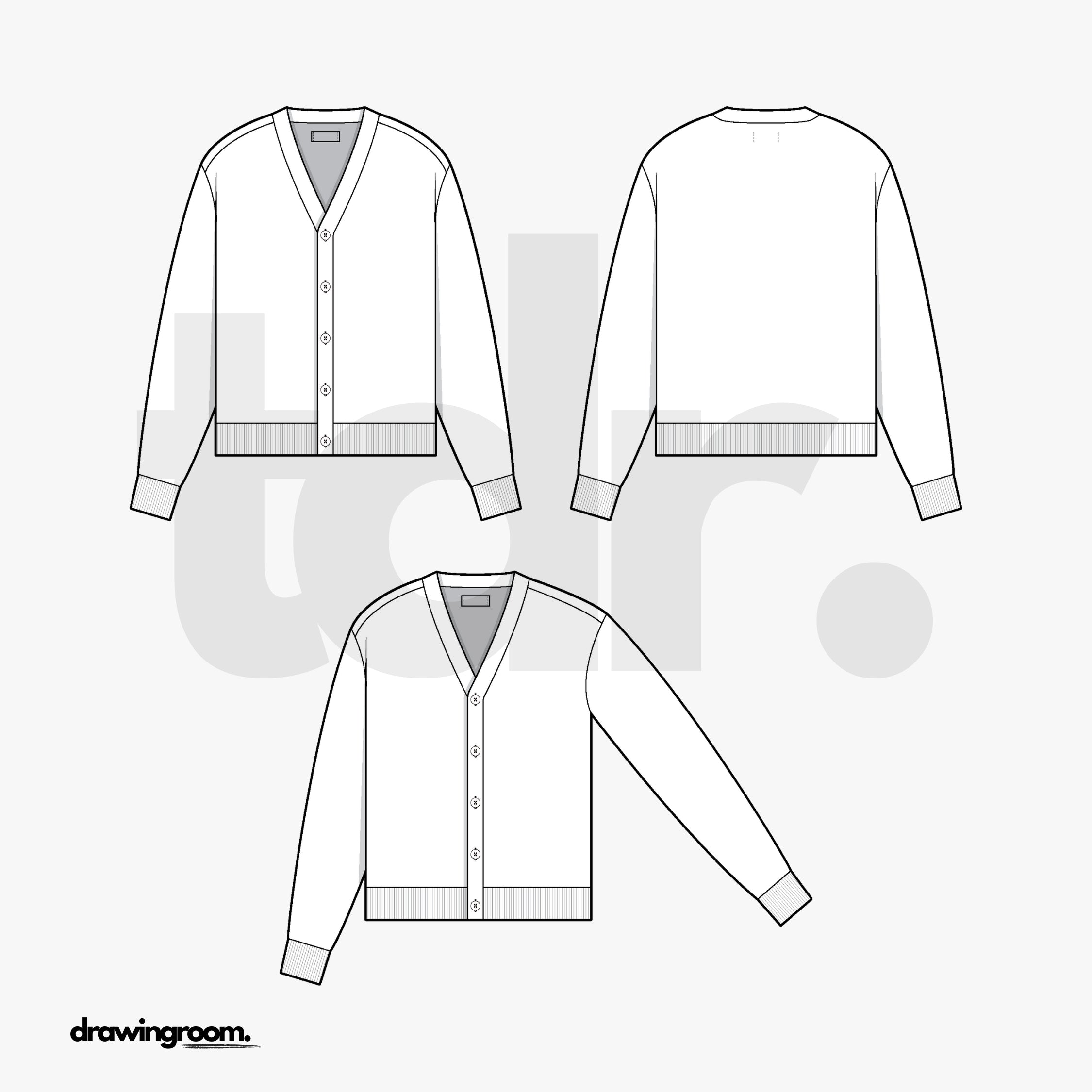 Straight Fit V-Neck Cardigan - Flat Mockup Vector