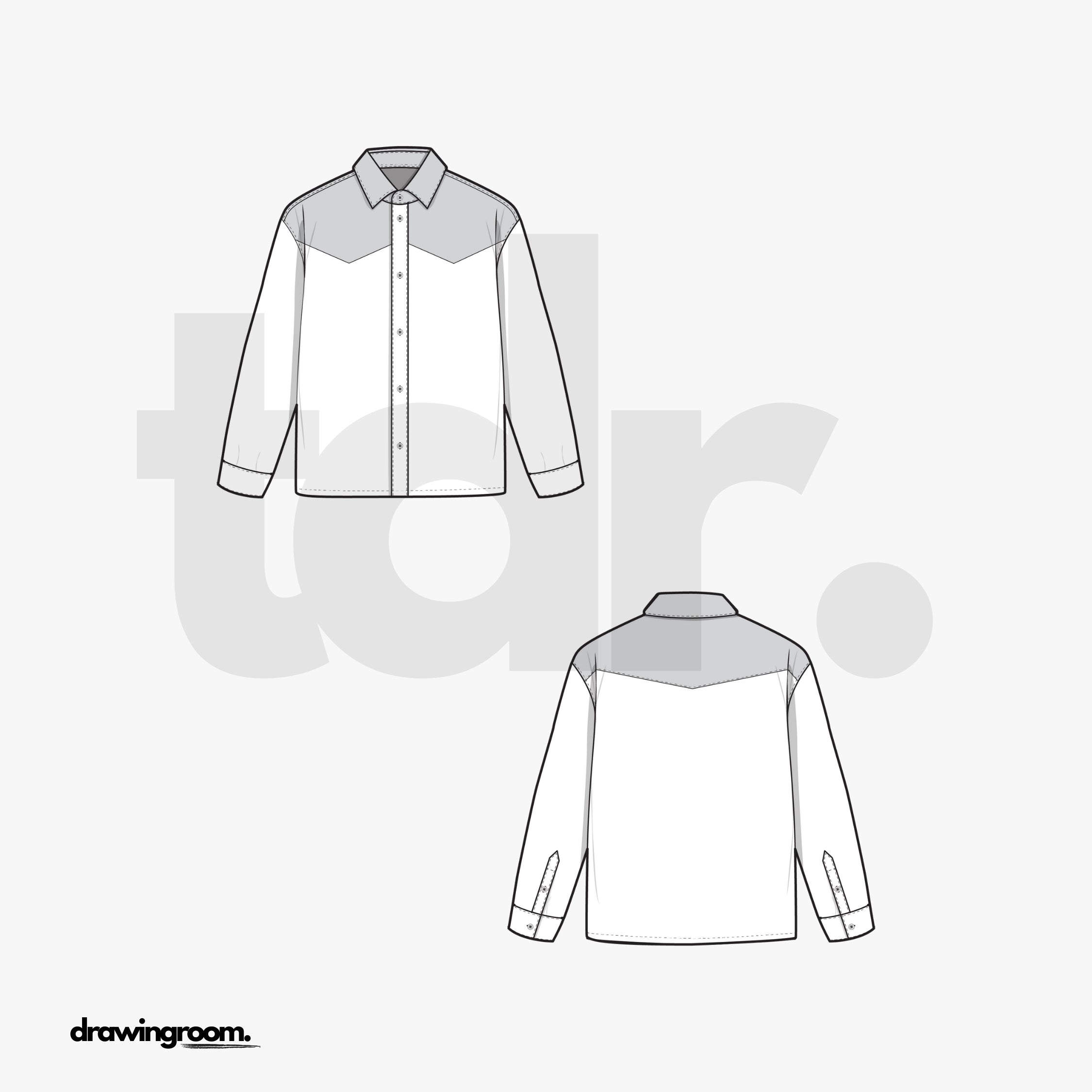 Straight Fit Western Inspired Long Sleeve Button Up Shirt - Flat Mockup Vector