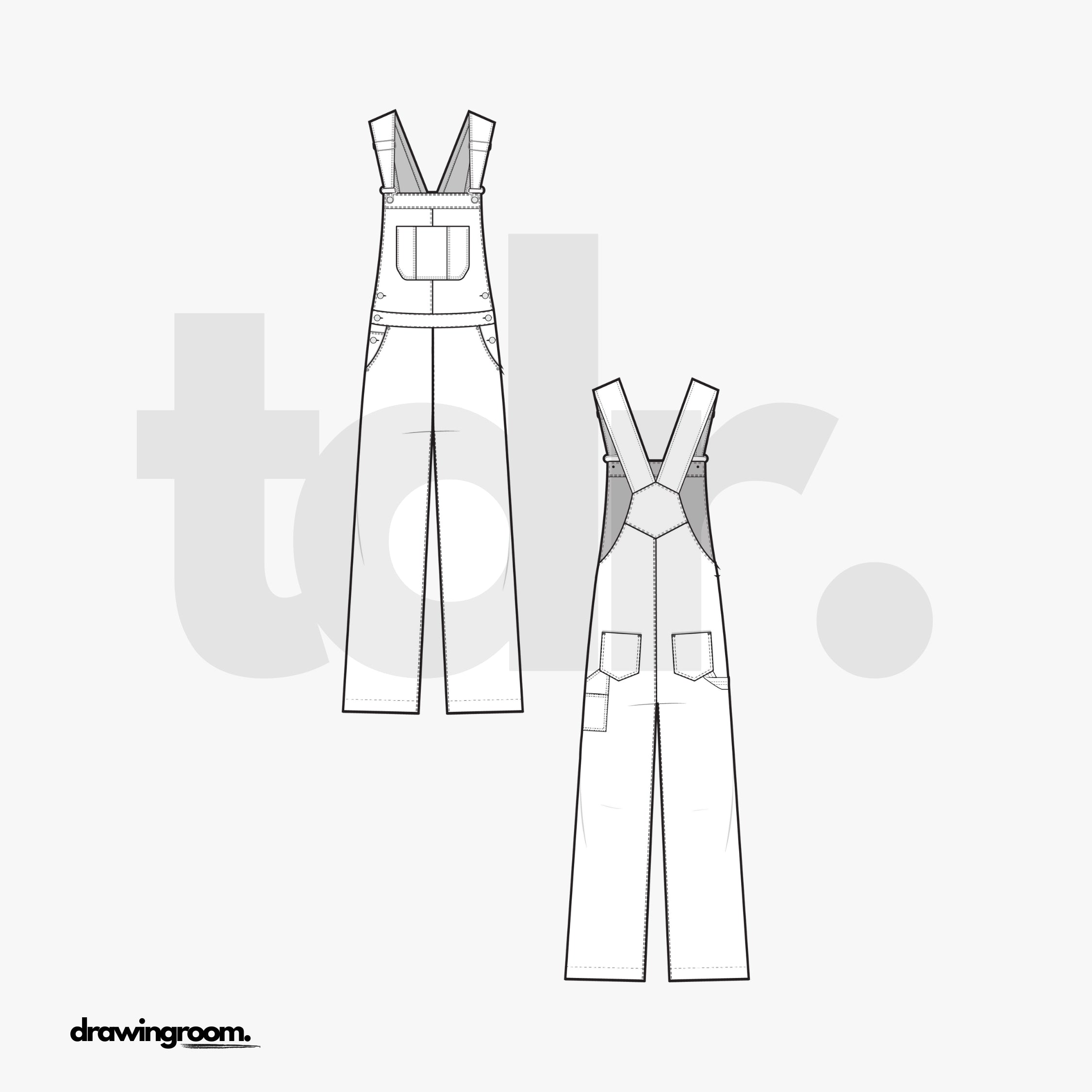 Straight Fit Workwear Overalls - Flat Mockup Vector