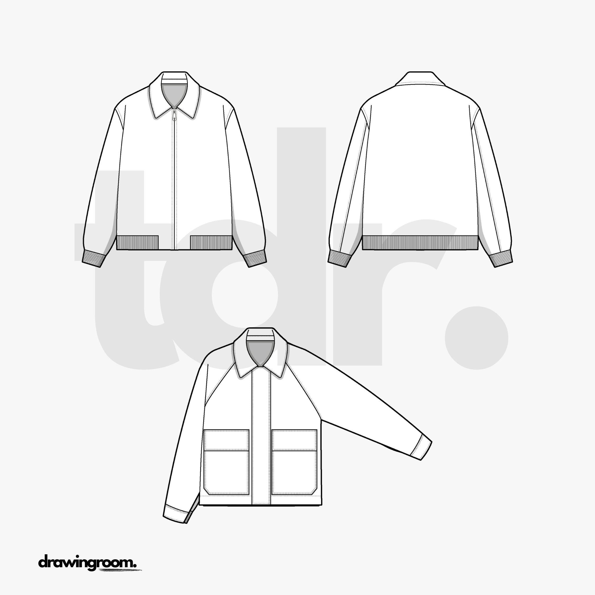 Straight Fit Zip Up Bomber Jacket - Flat Mockup Vector