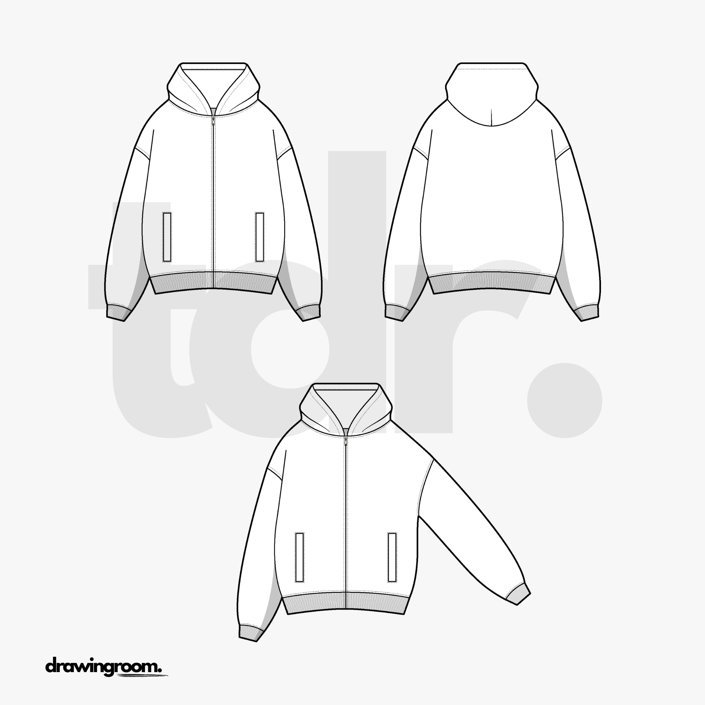 Straight Fit Zip Up Hoodie with Welt Pockets - Flat Mockup Vector