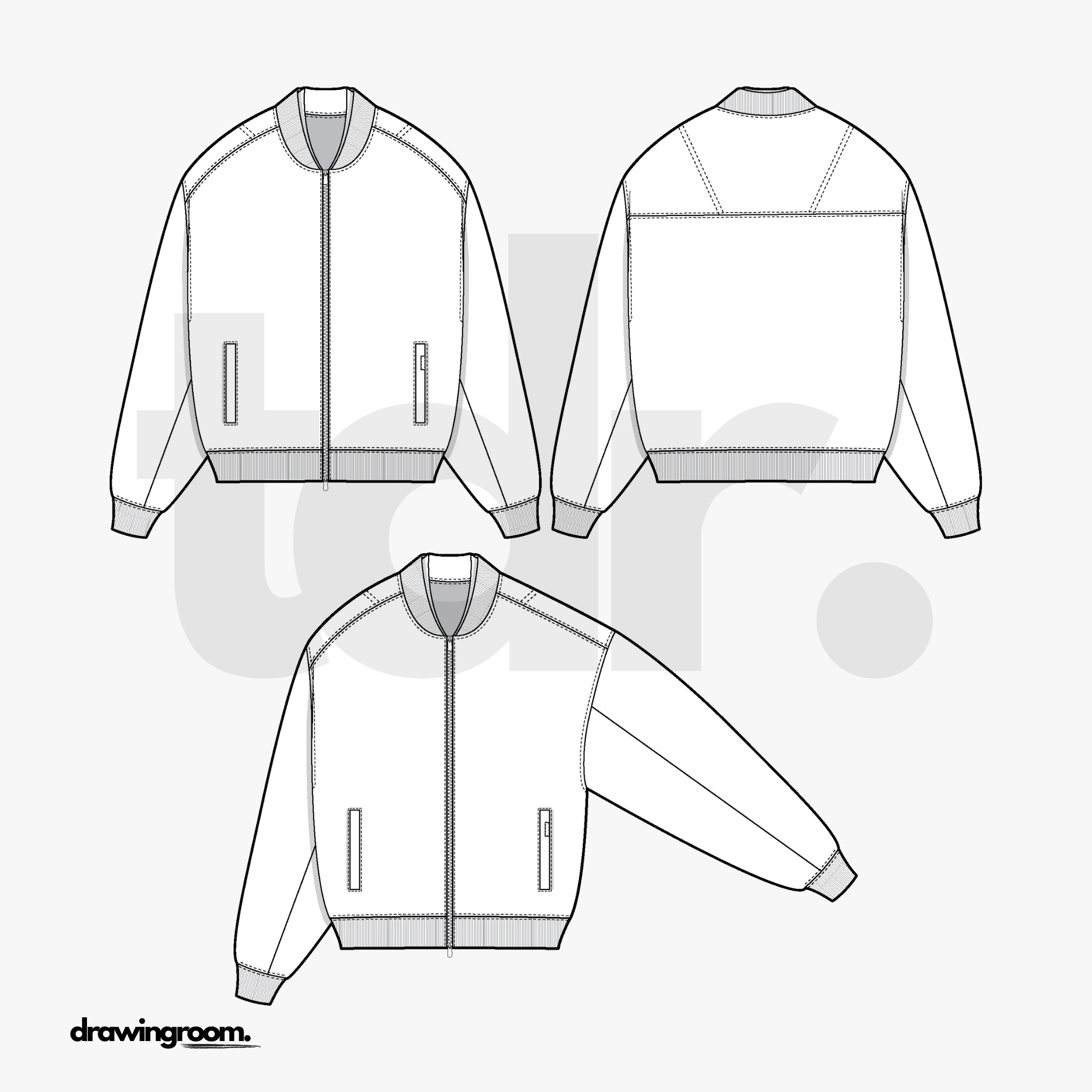 Straight Fit Zip Up Jacket with Back Cut and Sew Detail - Flat Mockup Vector