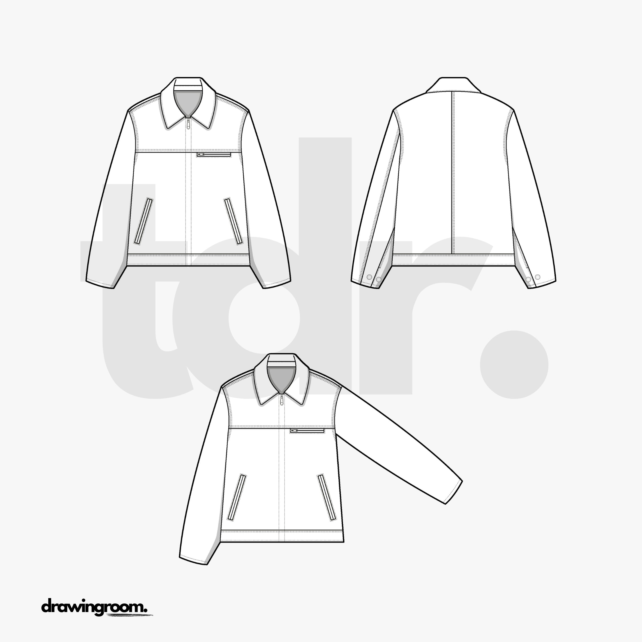 Straight Fit Zip Up Jacket with Front Yoke and Welt Pockets - Flat Mockup Vector