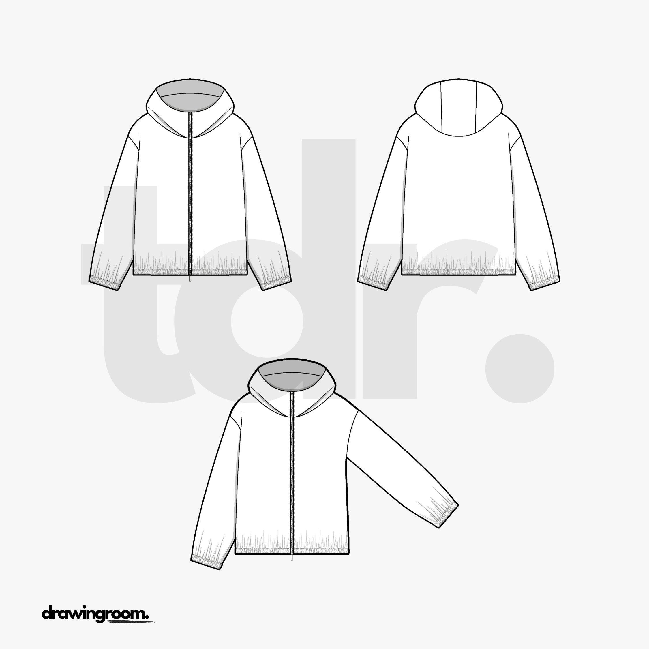 Straight Fit Zip Up Jacket with Hood - Flat Mockup Vector