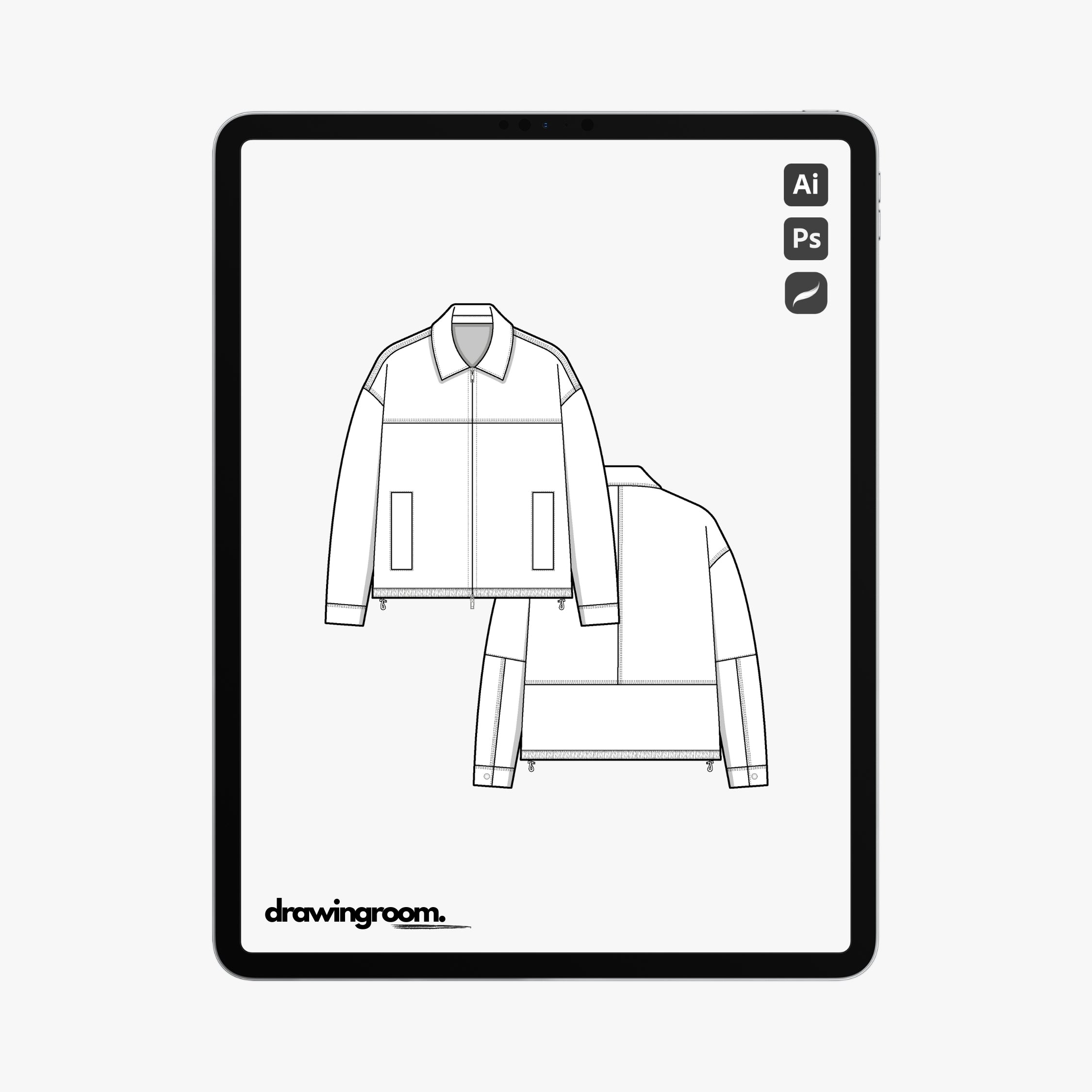 Straight fit Double End Zipper Jacket with Drawstring Hem - Flat Mockup Vector