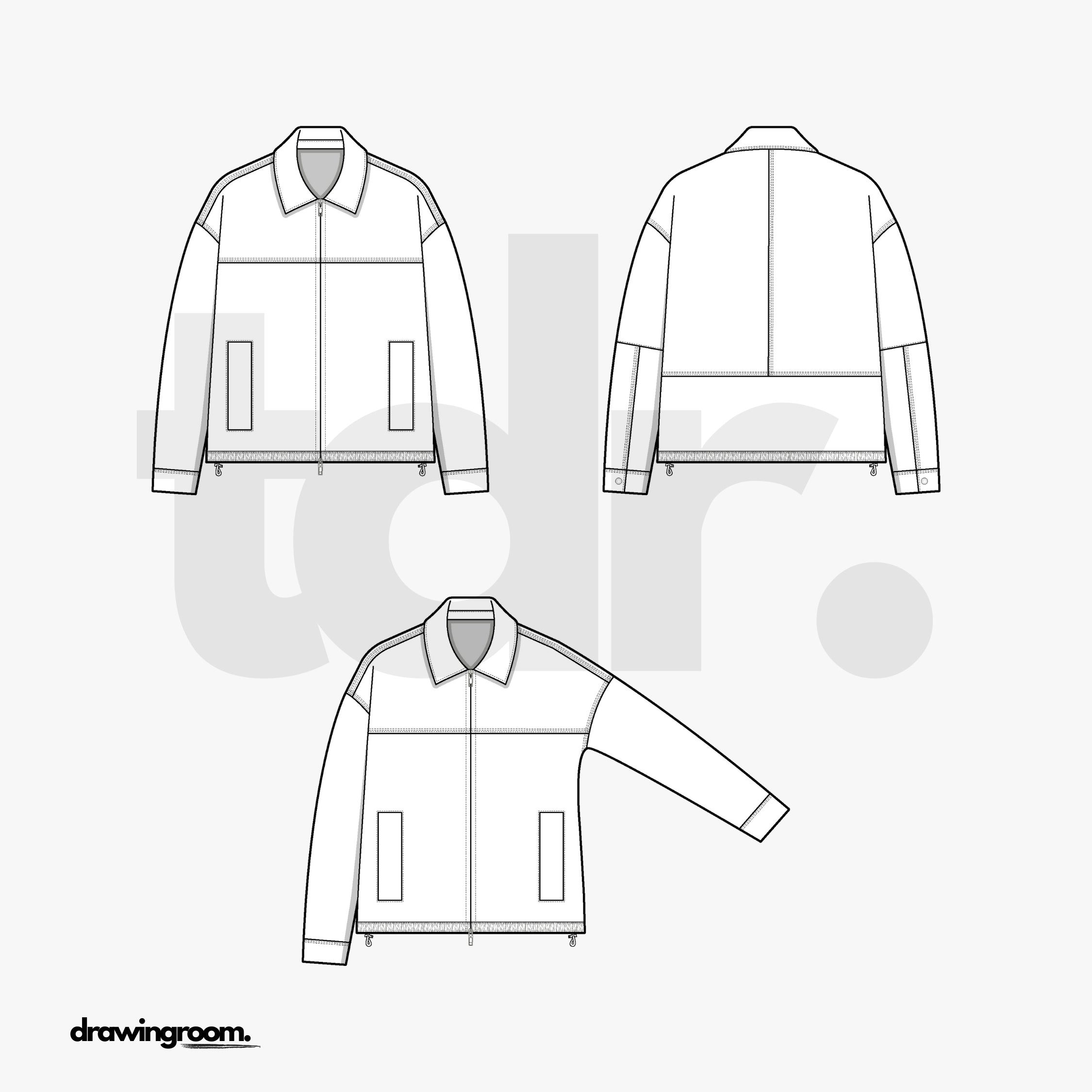 Straight fit Double End Zipper Jacket with Drawstring Hem - Flat Mockup Vector