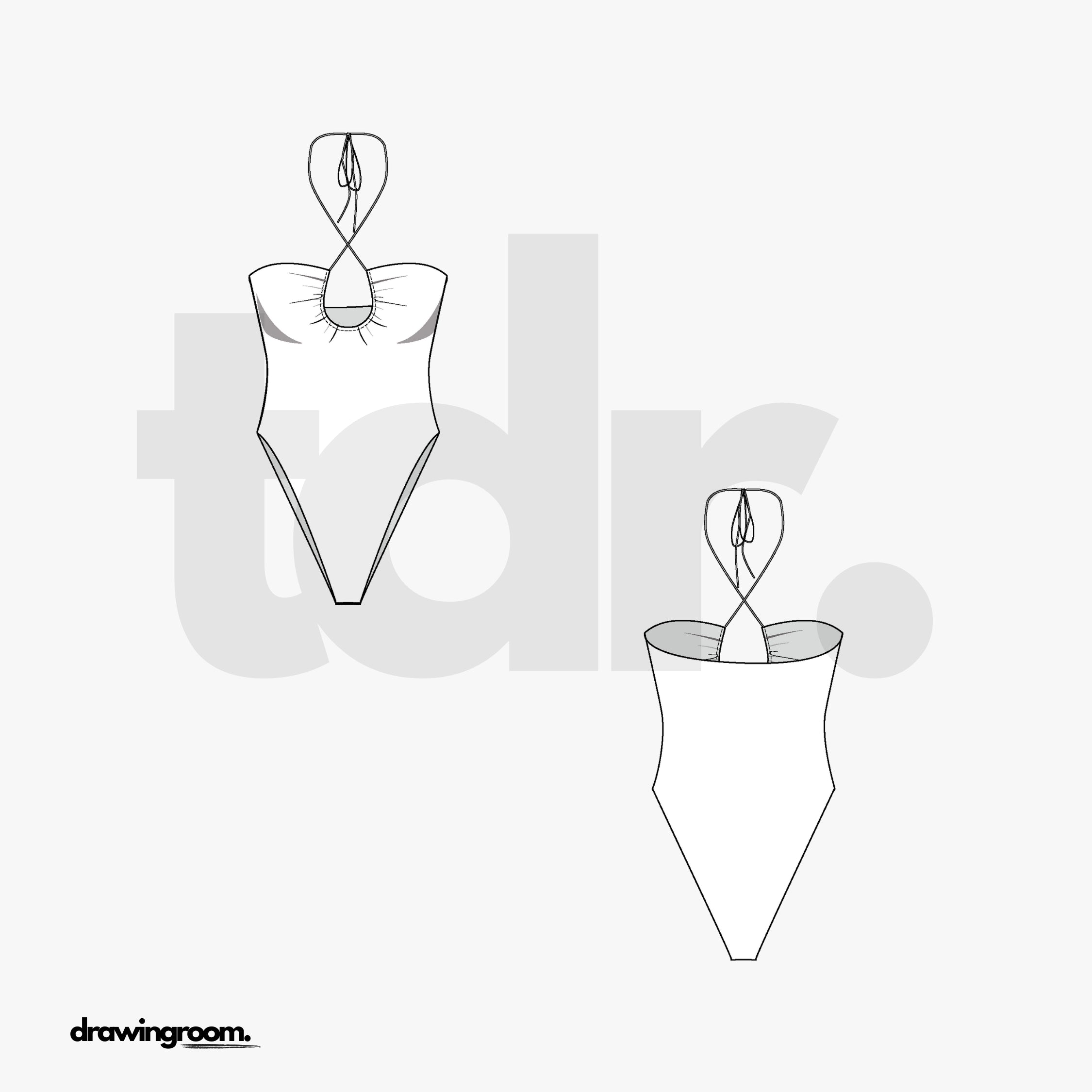 Stringy Halter One Piece Swim Suit - Flat Mockup Vector