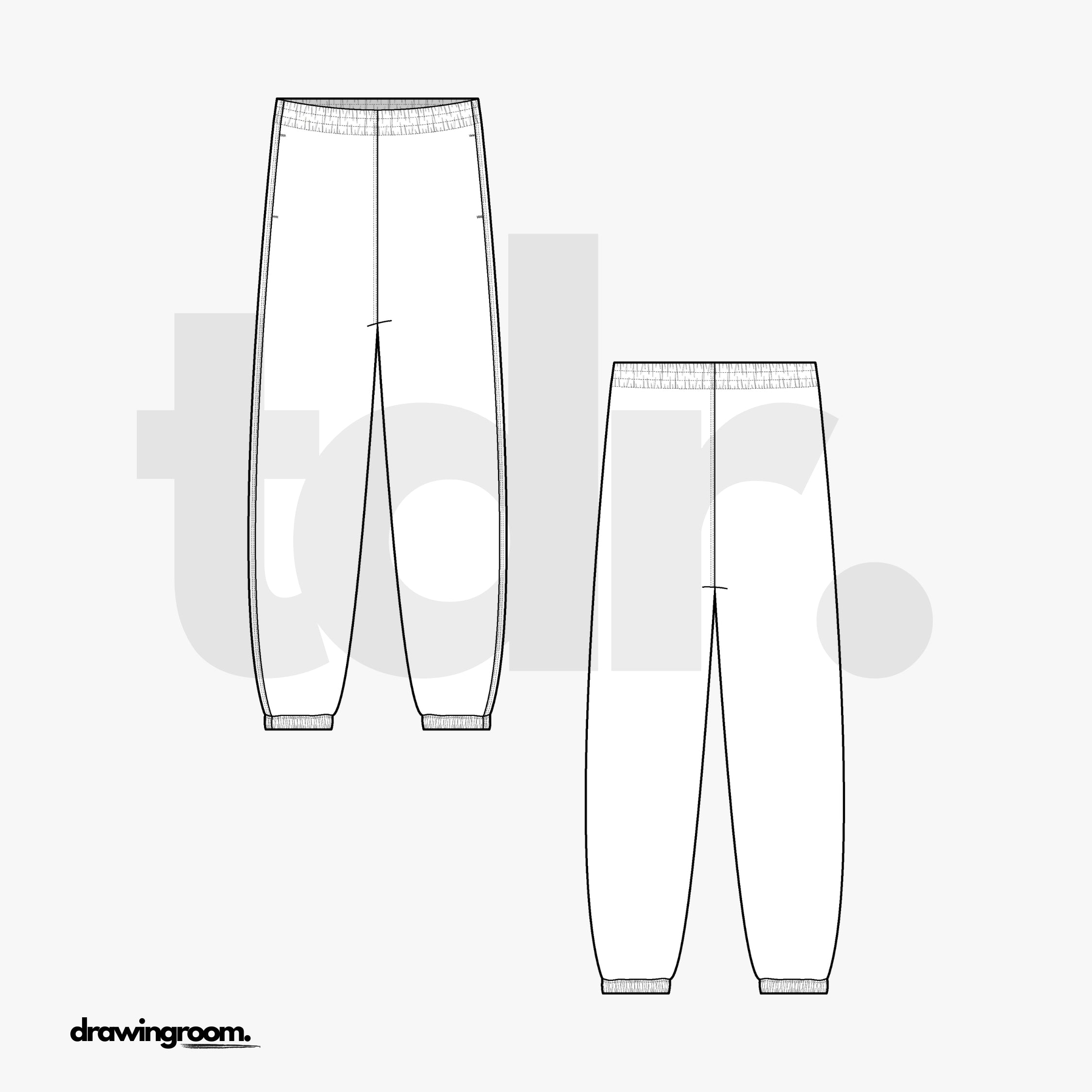 Sweat Pants with Elastic Cuffs and In Seam Side Pockets - Flat Mockup Vector